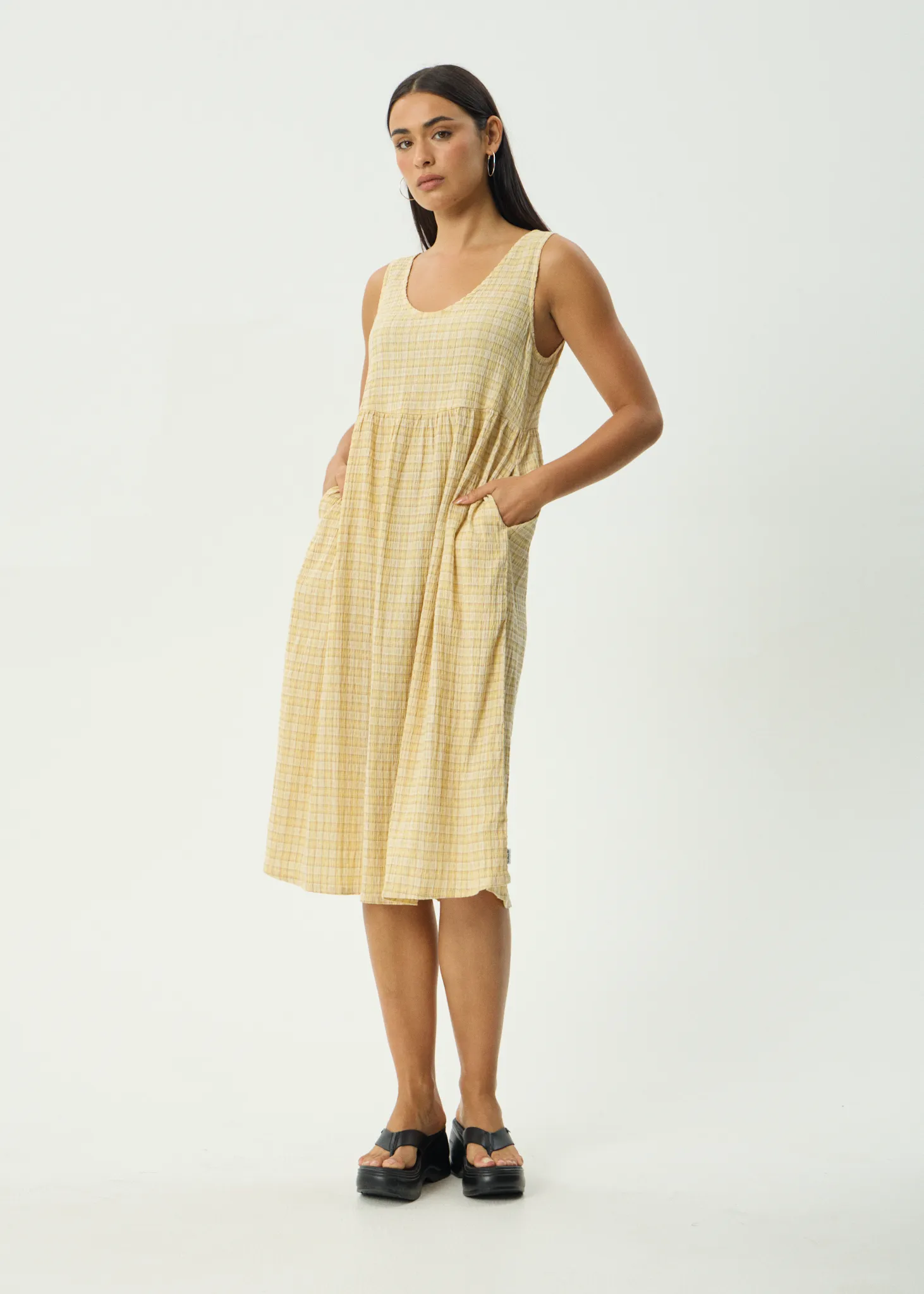 AFENDS Womens Sunday - Seersucker Check Midi Dress - Lemon Check sold by Afends product image thumbnail 2