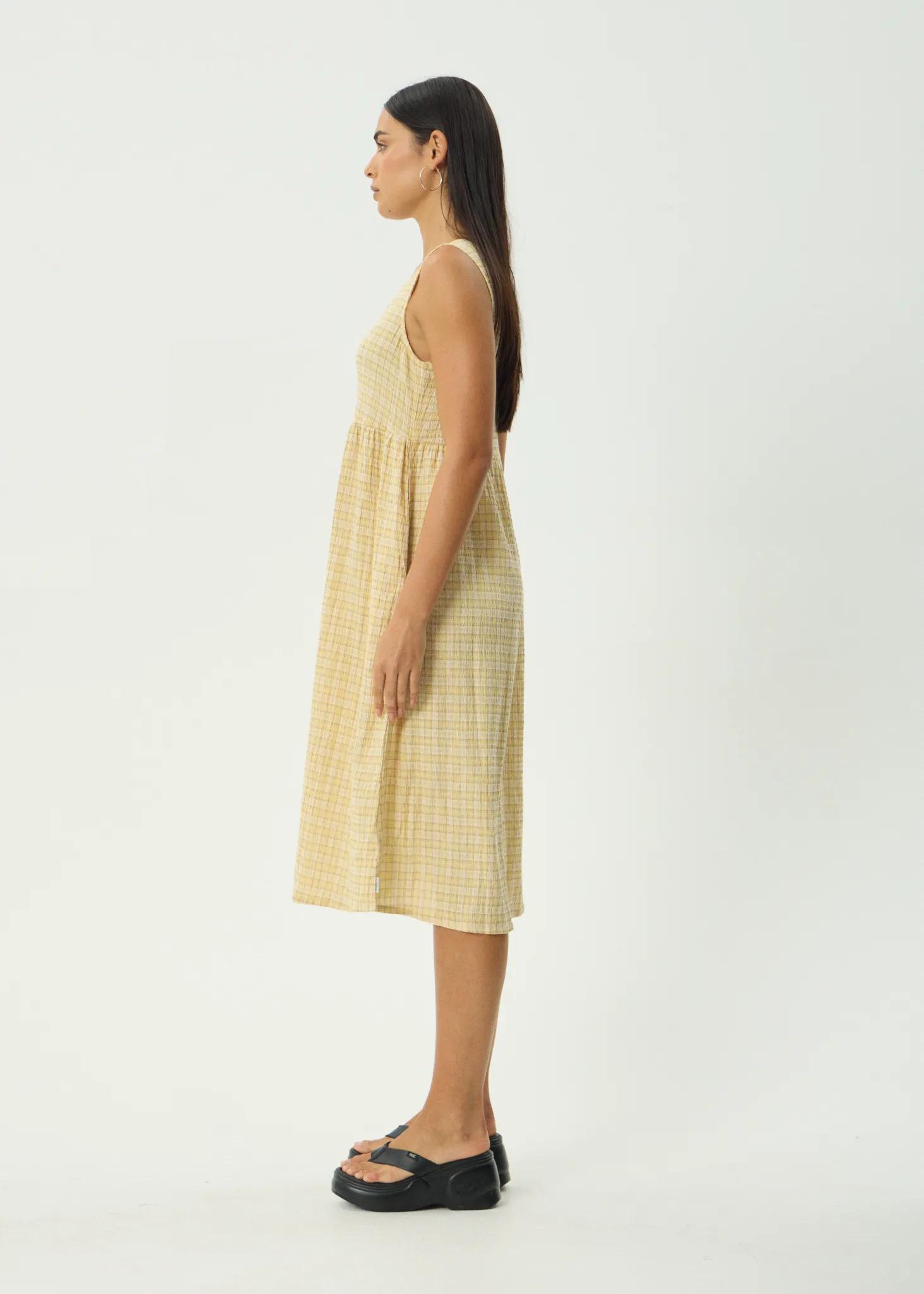 AFENDS Womens Sunday - Seersucker Check Midi Dress - Lemon Check sold by Afends product image thumbnail 4