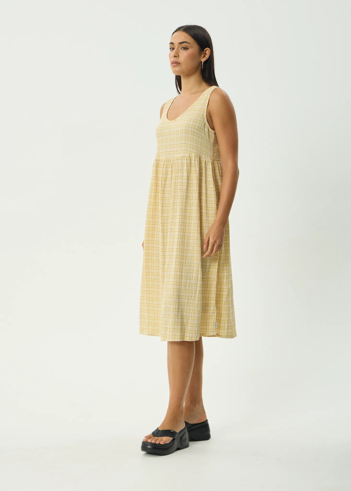 AFENDS Womens Sunday - Seersucker Check Midi Dress - Lemon Check sold by Afends product image thumbnail 3