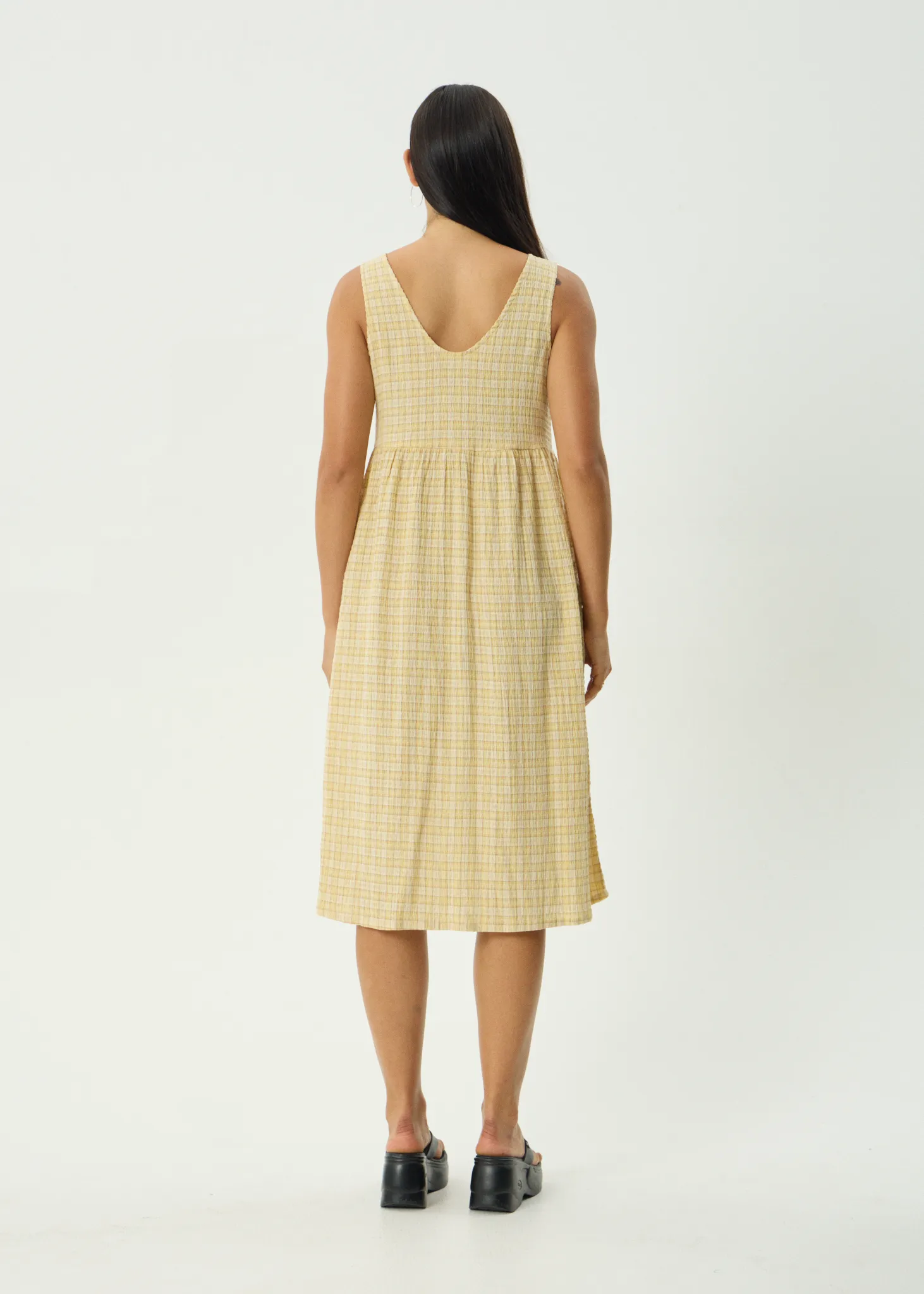 AFENDS Womens Sunday - Seersucker Check Midi Dress - Lemon Check sold by Afends product image thumbnail 5