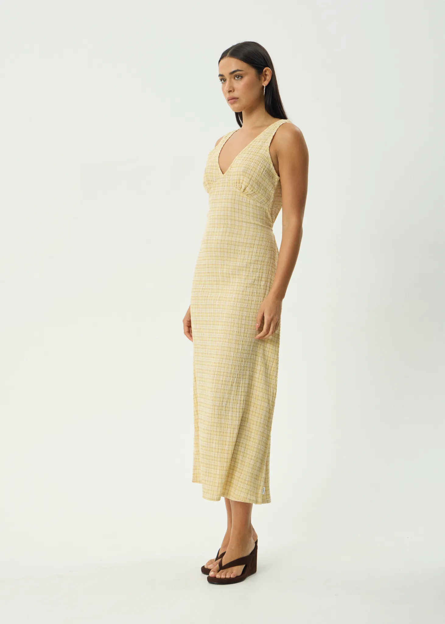 AFENDS Womens Sunday - Seersucker Check Maxi Dress - Lemon Check sold by Afends product image thumbnail 4