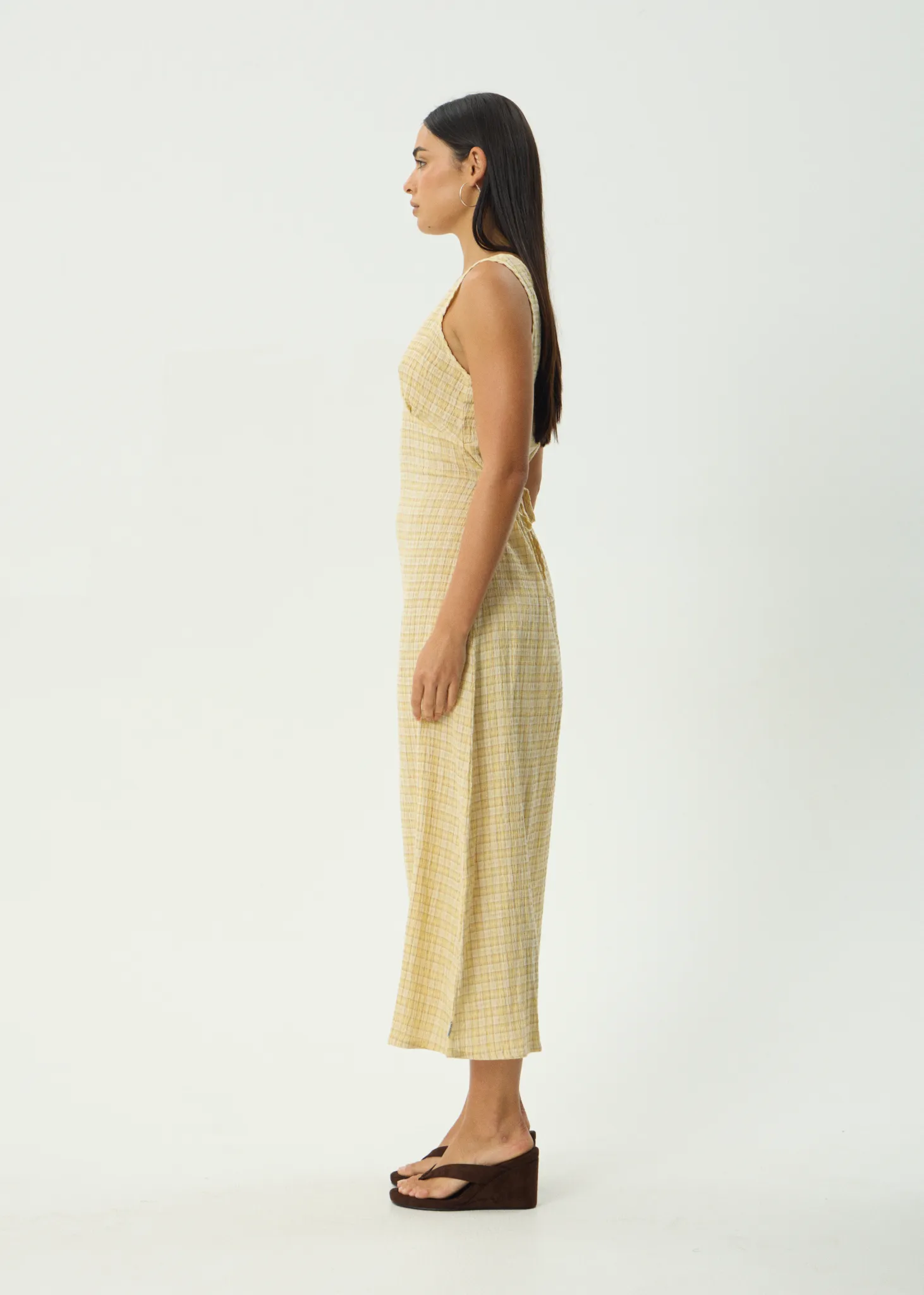 AFENDS Womens Sunday - Seersucker Check Maxi Dress - Lemon Check sold by Afends product image thumbnail 5