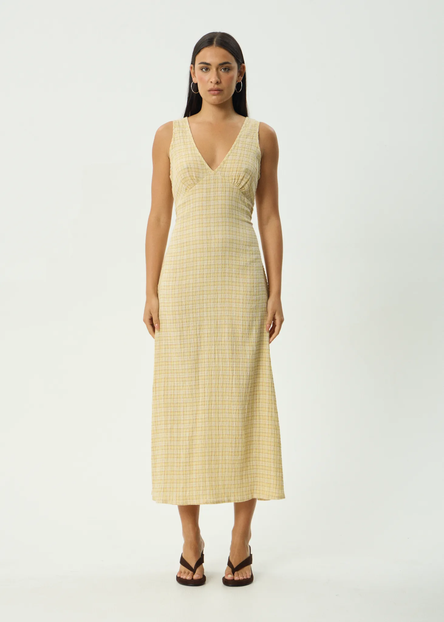 AFENDS Womens Sunday - Seersucker Check Maxi Dress - Lemon Check sold by Afends product image thumbnail 3