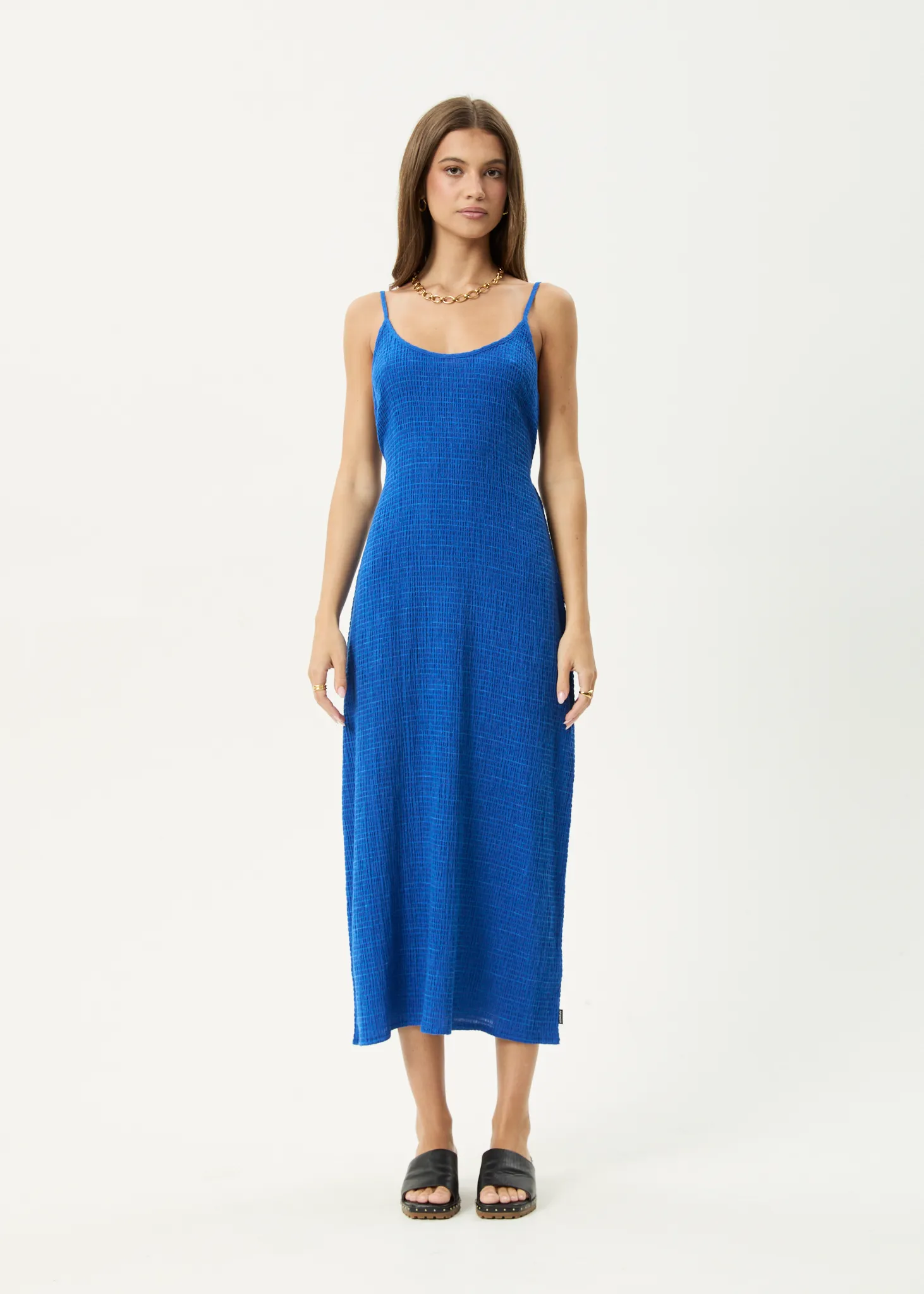 AFENDS Womens Rumi - Seersucker Maxi Dress - Marina sold by Afends