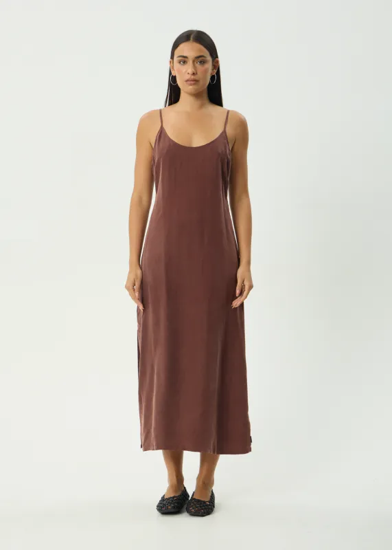 AFENDS Womens Valley - Cupro Midi Dress - Hazelnut sold by Afends