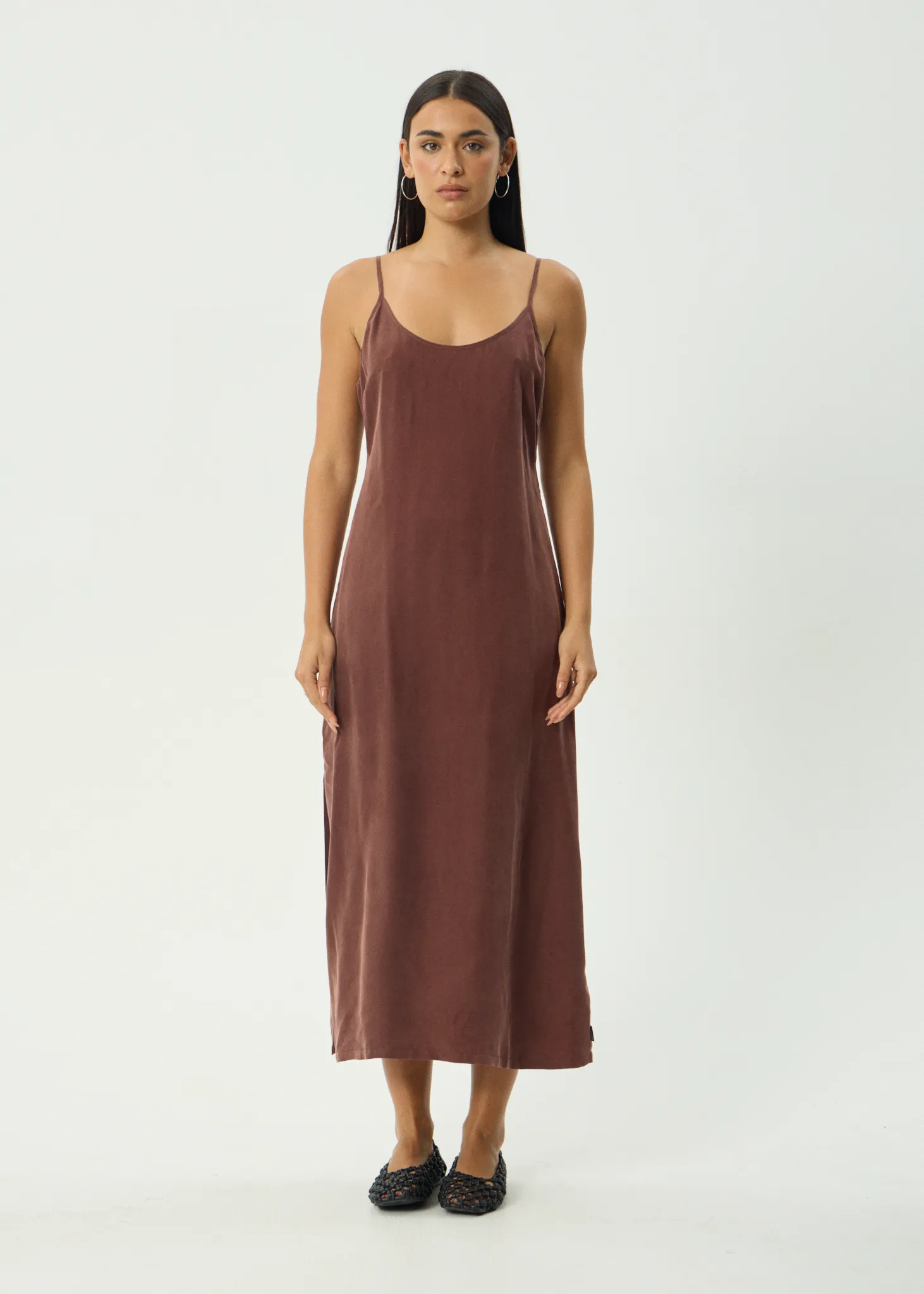 AFENDS Womens Valley - Cupro Midi Dress - Hazelnut sold by Afends
