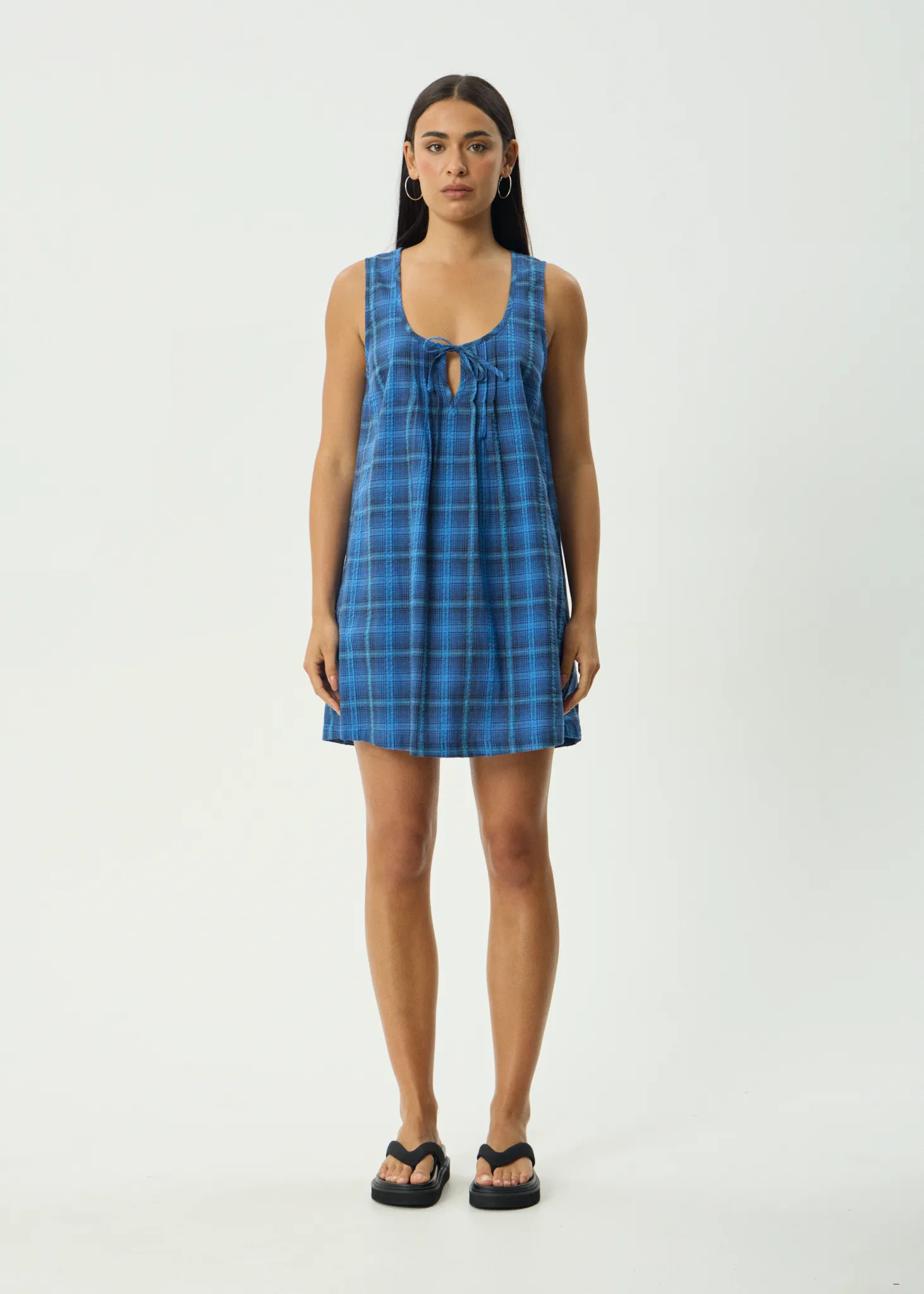 AFENDS Womens Camden - Seersucker Mini Dress - Marina Check sold by Afends product image thumbnail 2