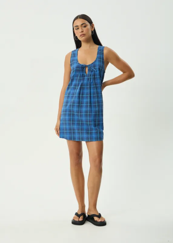 AFENDS Womens Camden - Seersucker Mini Dress - Marina Check sold by Afends