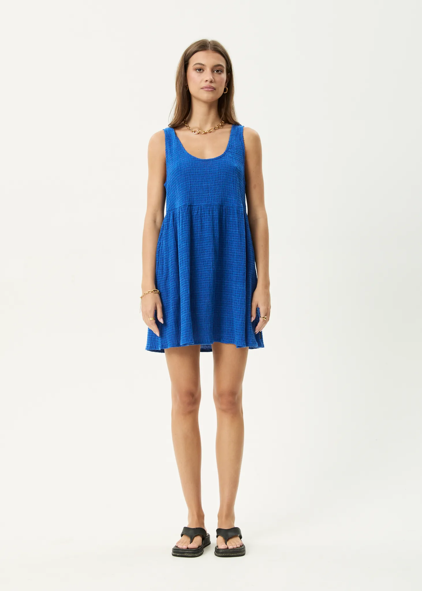 AFENDS Womens Jesse - Seersucker Mini Dress - Marina sold by Afends