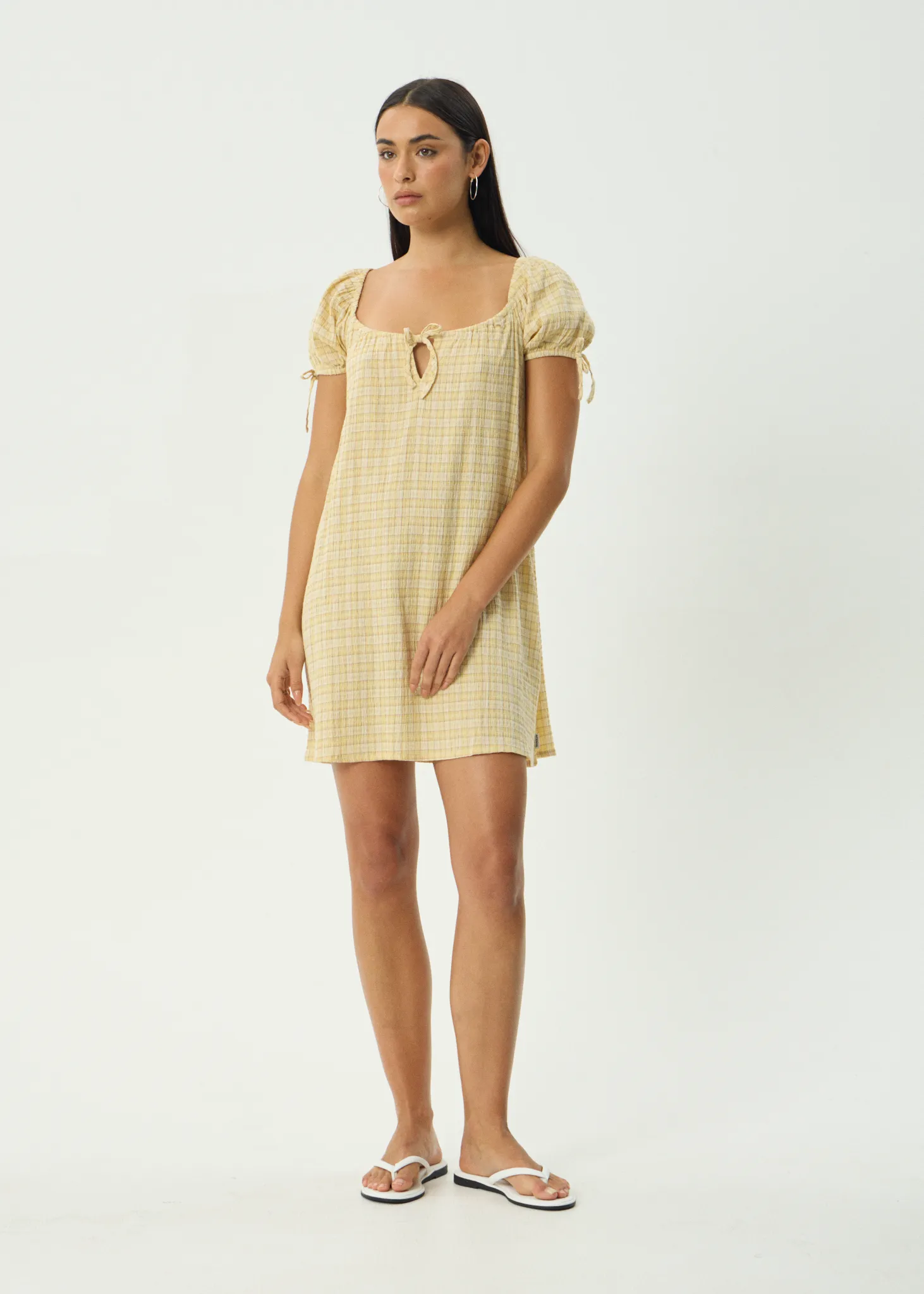 AFENDS Womens Sunday - Seersucker Mini Dress - Lemon Check sold by Afends product image thumbnail 3