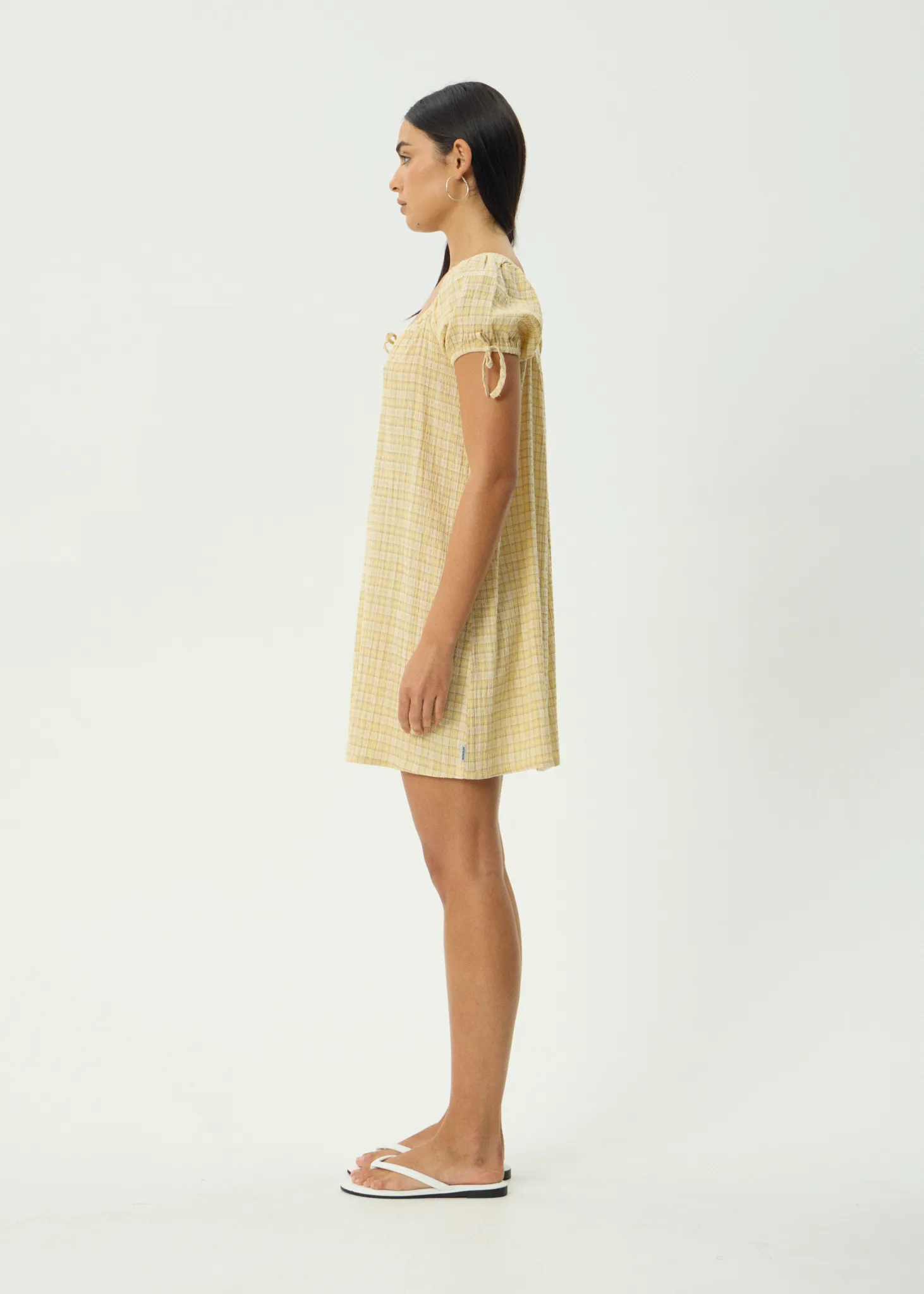 AFENDS Womens Sunday - Seersucker Mini Dress - Lemon Check sold by Afends product image thumbnail 5