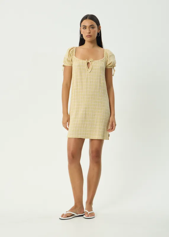 AFENDS Womens Sunday - Seersucker Mini Dress - Lemon Check sold by Afends
