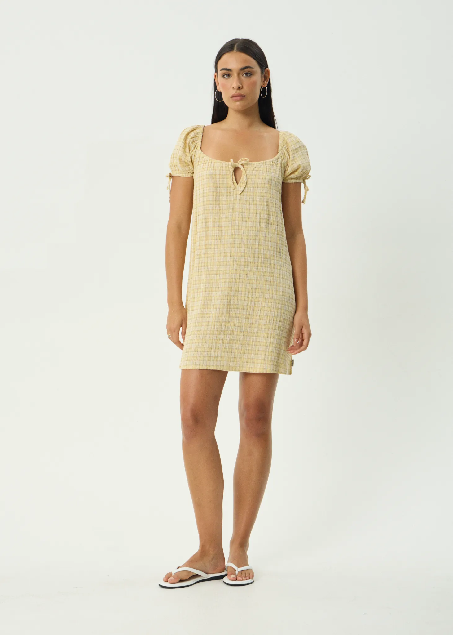 AFENDS Womens Sunday - Seersucker Mini Dress - Lemon Check sold by Afends
