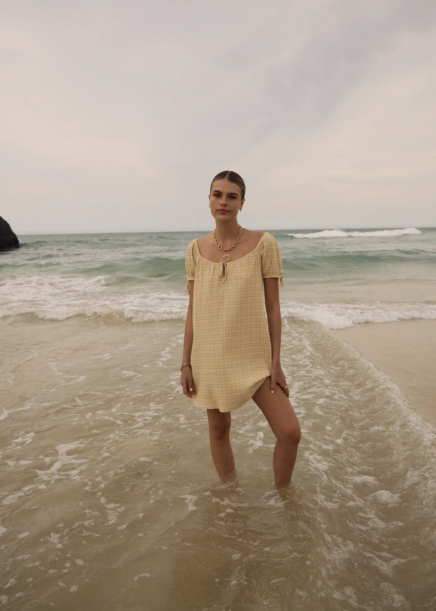 AFENDS Womens Sunday - Seersucker Mini Dress - Lemon Check sold by Afends product image thumbnail 2