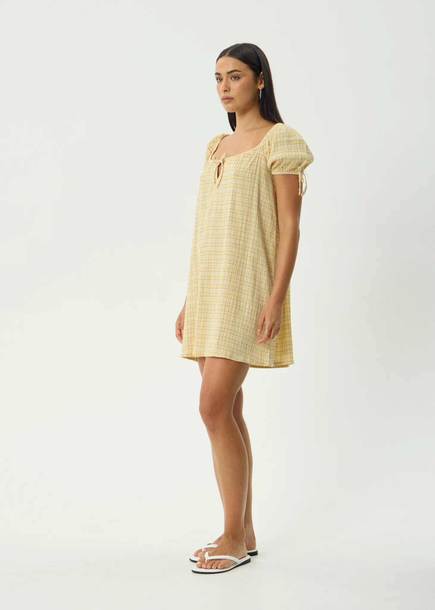 AFENDS Womens Sunday - Seersucker Mini Dress - Lemon Check sold by Afends product image thumbnail 4