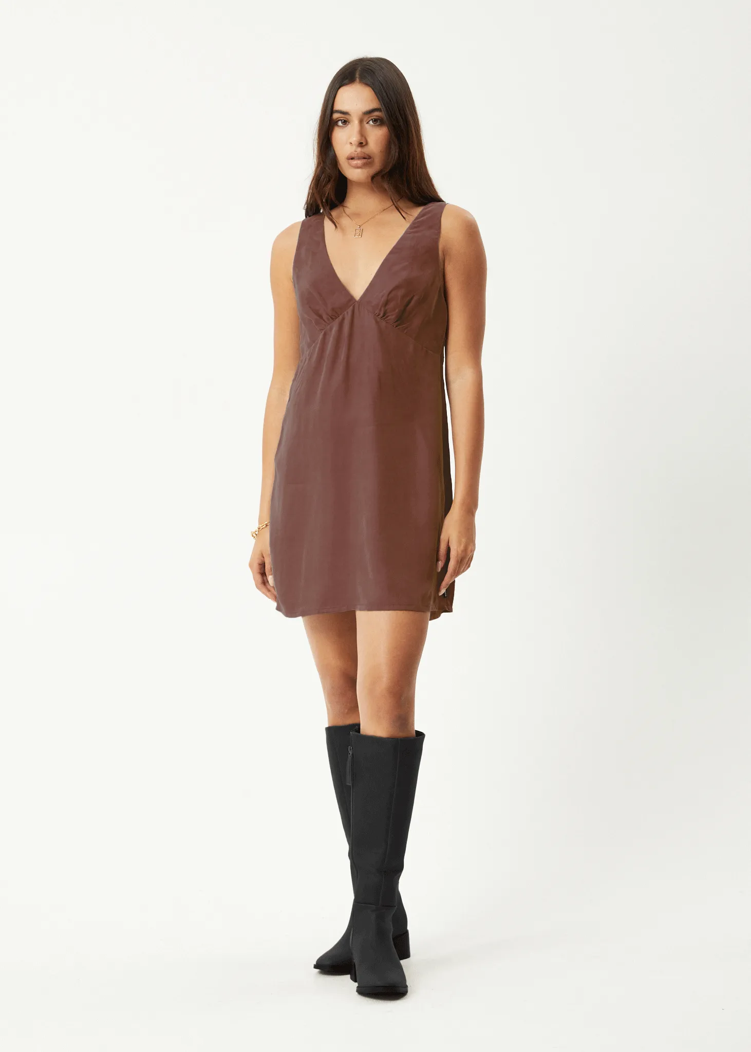 AFENDS Womens Grace - Cupro Mini Dress - Hazelnut sold by Afends product image thumbnail 3