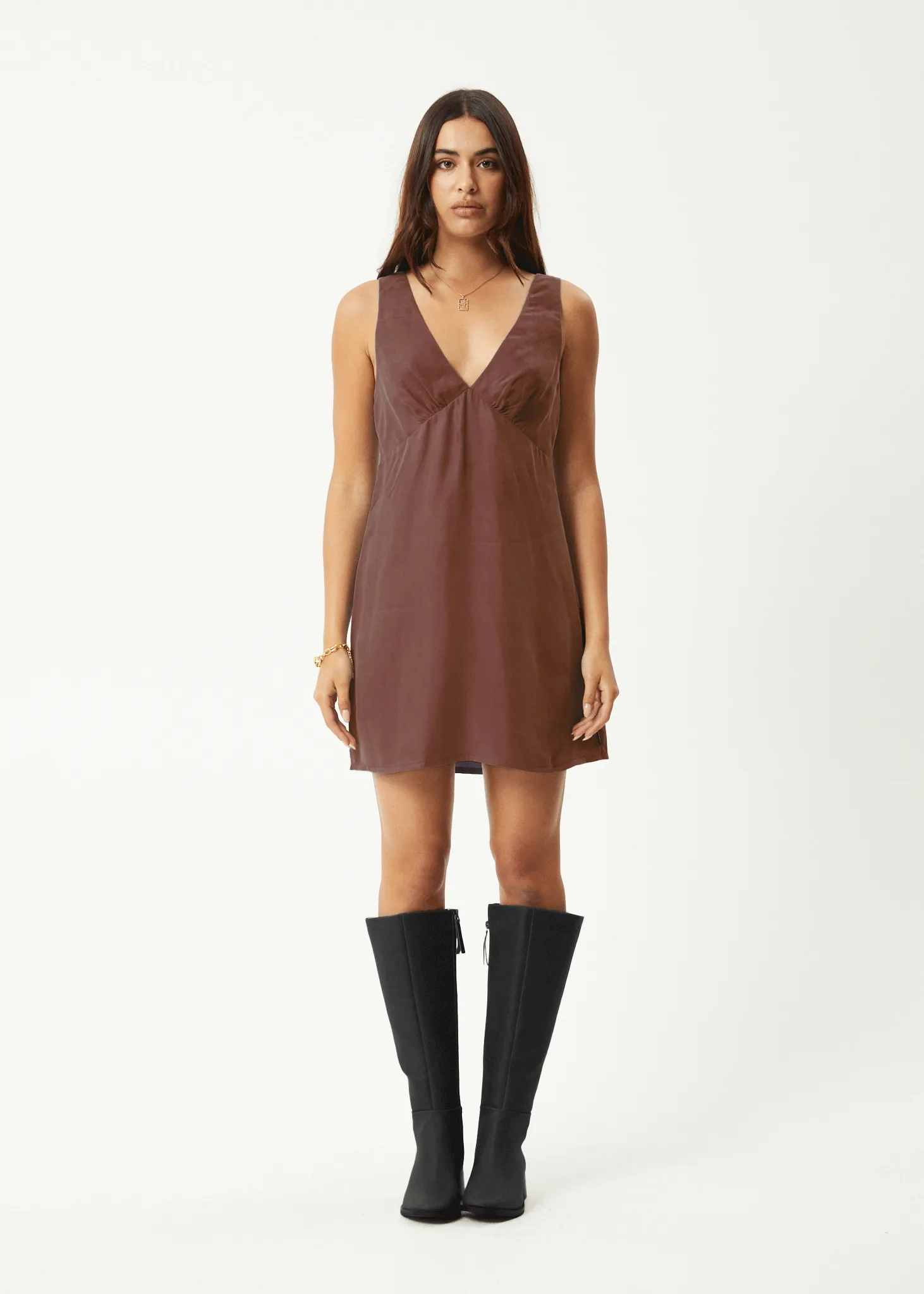 AFENDS Womens Grace - Cupro Mini Dress - Hazelnut sold by Afends