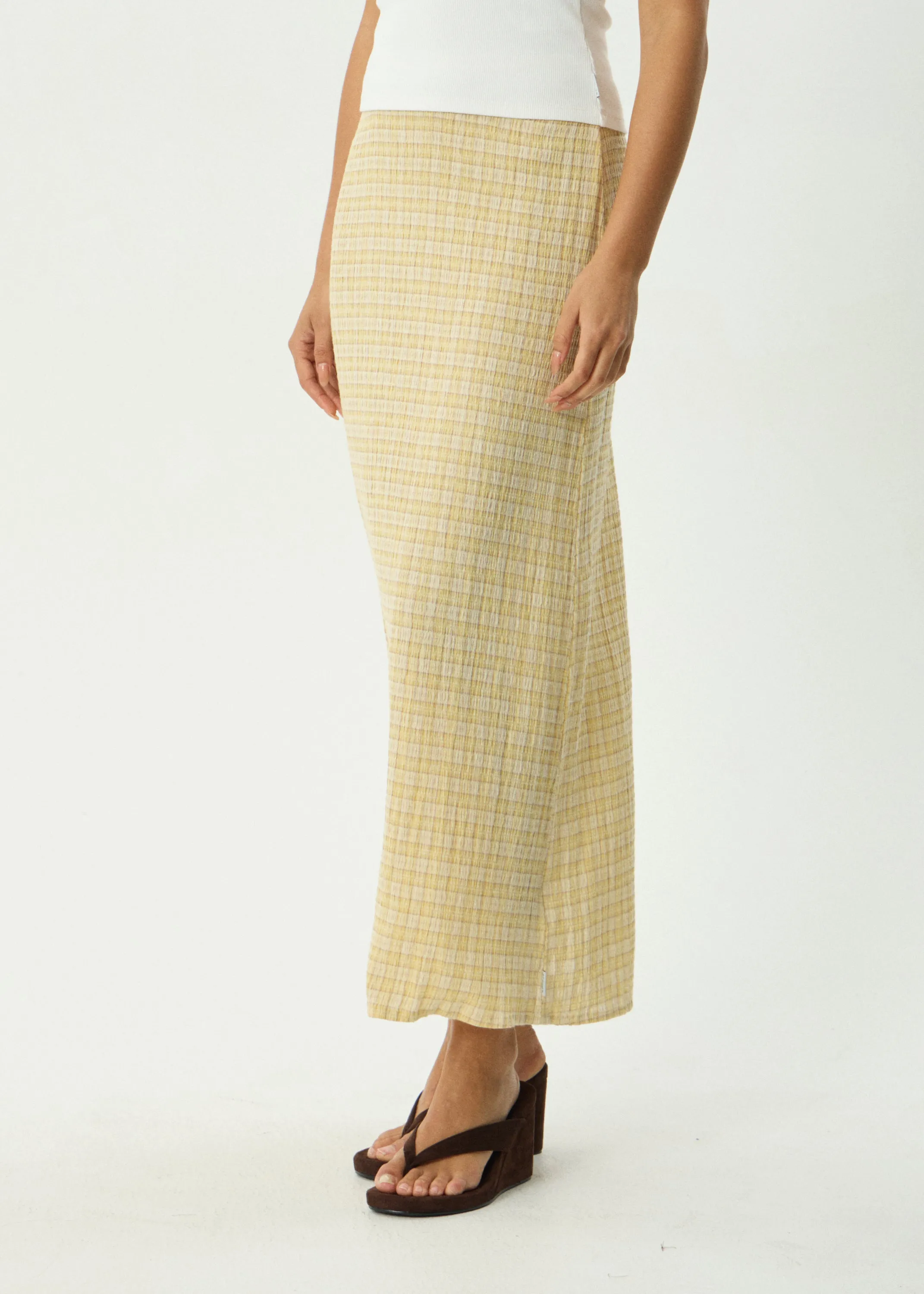AFENDS Womens Sunday - Seersucker Maxi Skirt - Lemon Check sold by Afends product image thumbnail 3
