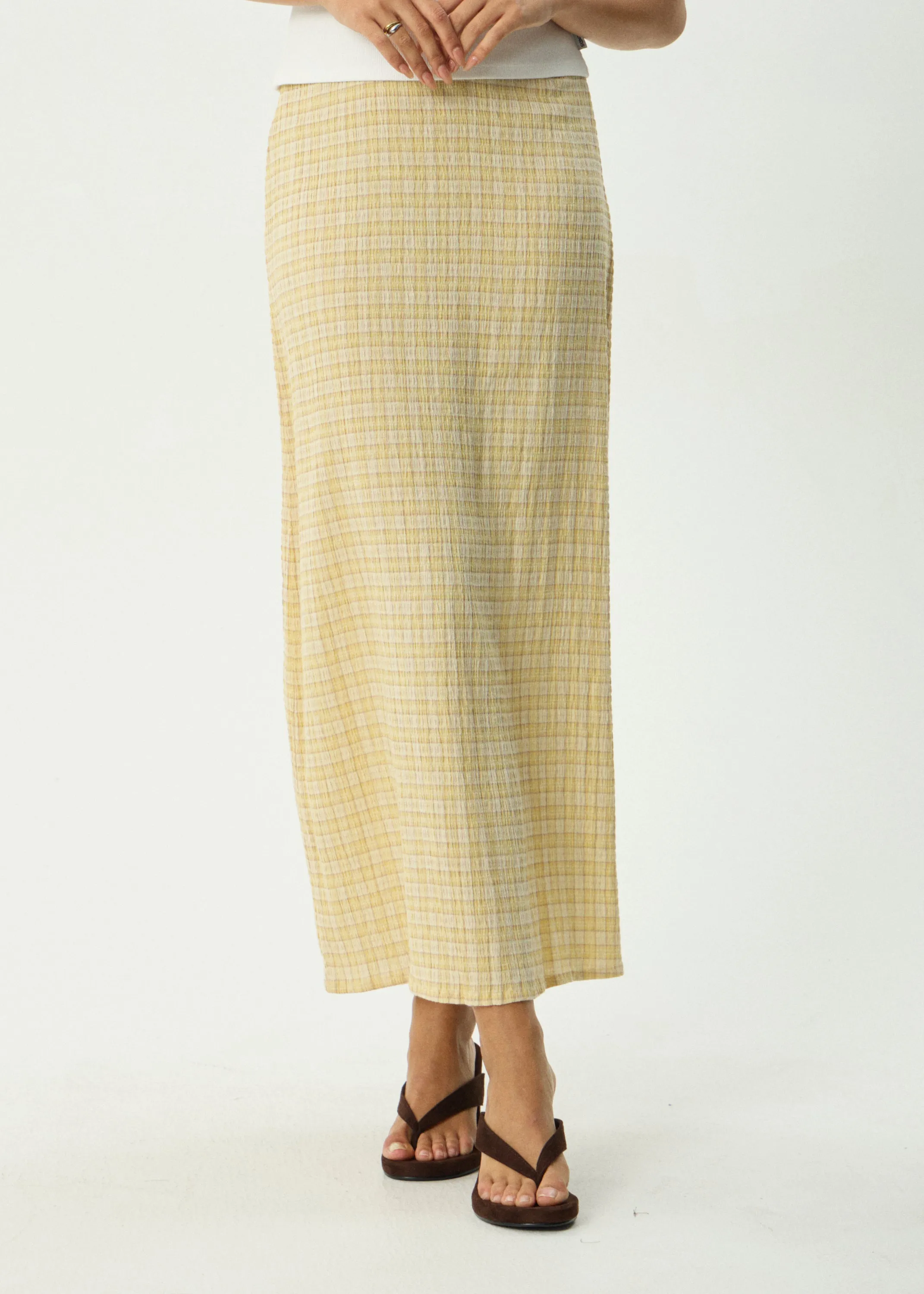 AFENDS Womens Sunday - Seersucker Maxi Skirt - Lemon Check sold by Afends product image thumbnail 2