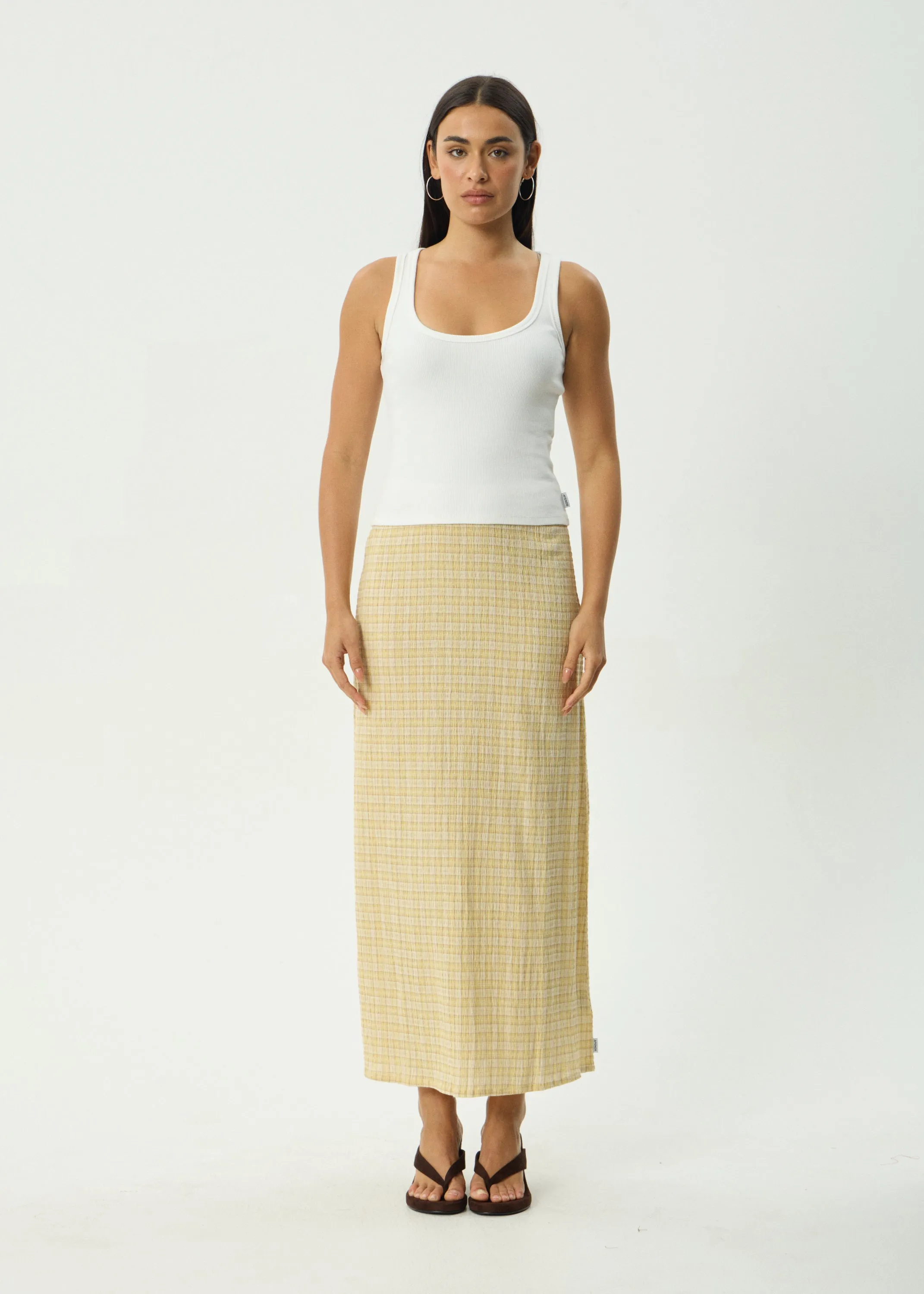 AFENDS Womens Sunday - Seersucker Maxi Skirt - Lemon Check sold by Afends