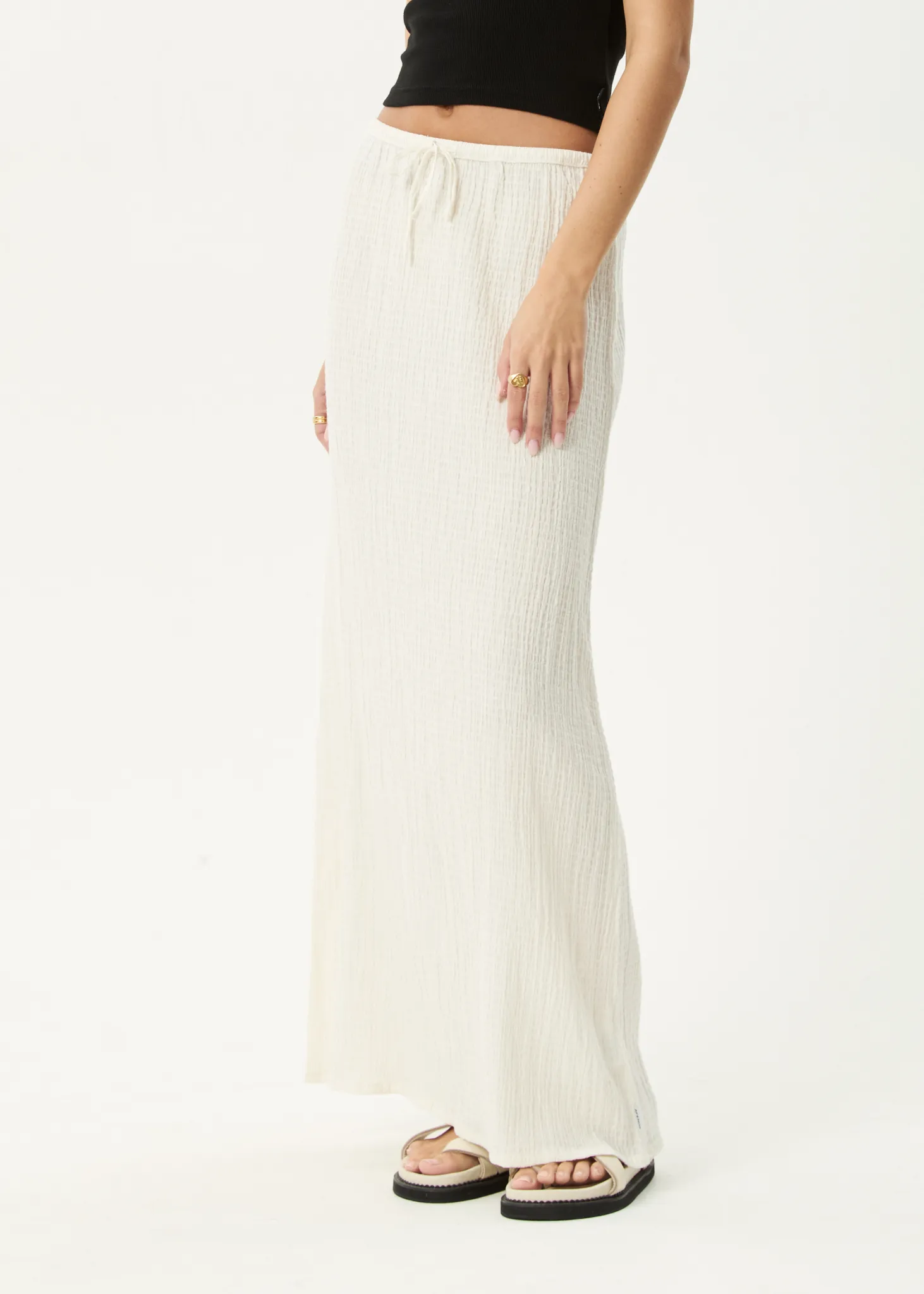 AFENDS Womens Focus - Seersucker Maxi Skirt - Off White sold by Afends product image thumbnail 3