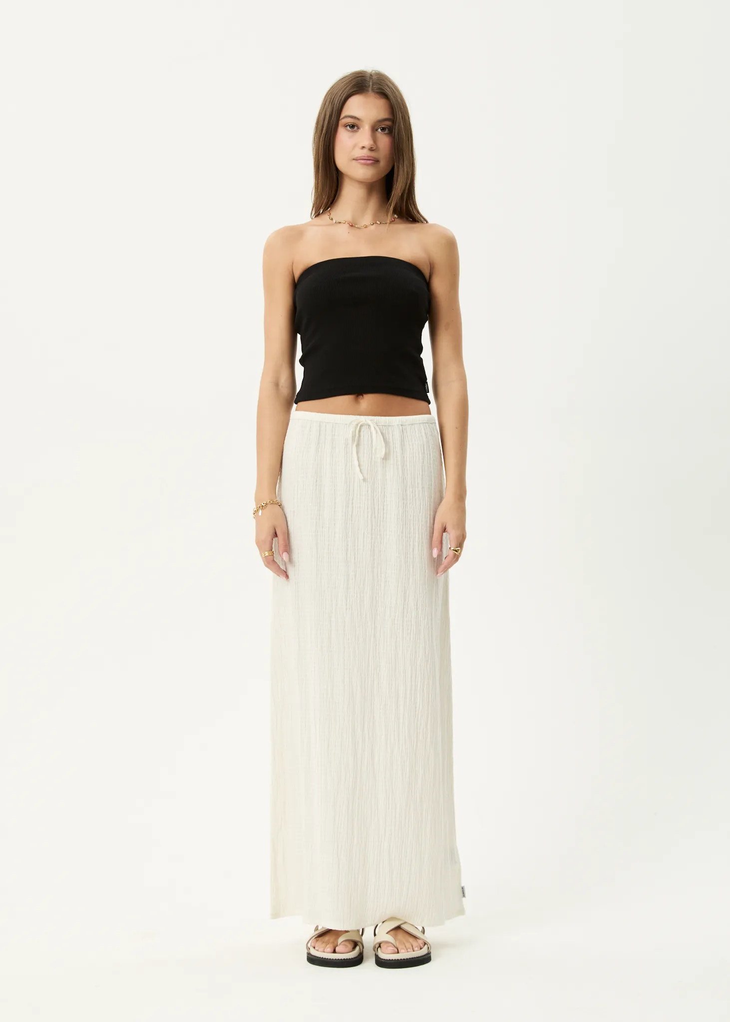 AFENDS Womens Focus - Seersucker Maxi Skirt - Off White sold by Afends