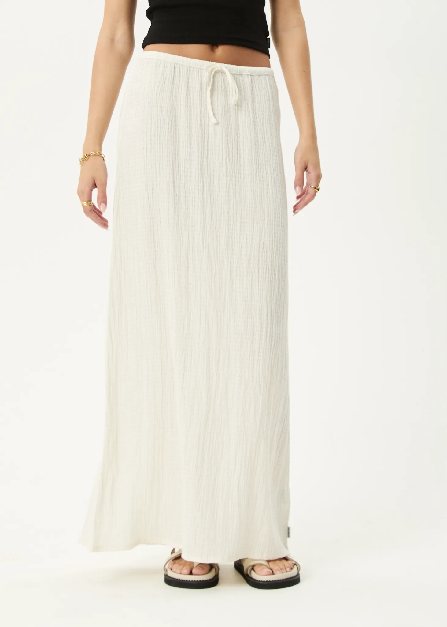 AFENDS Womens Focus - Seersucker Maxi Skirt - Off White sold by Afends product image thumbnail 2