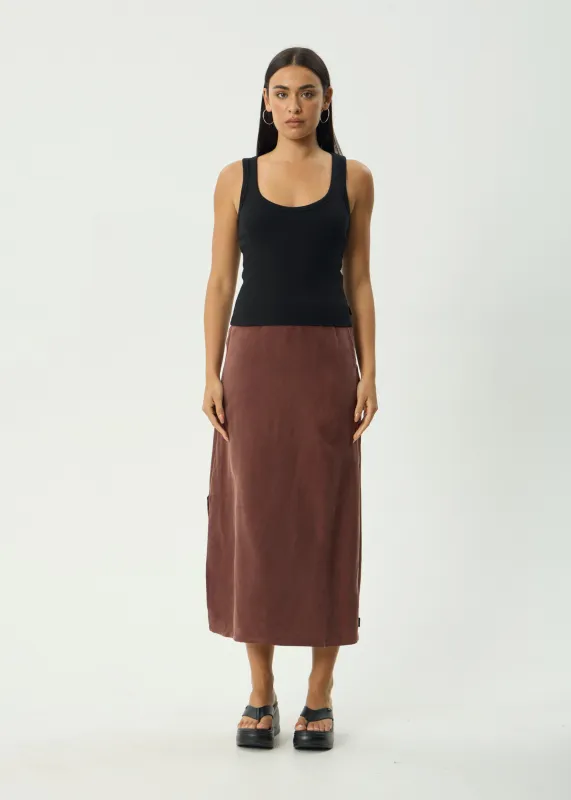 AFENDS Womens Valley - Cupro Midi Skirt - Hazelnut sold by Afends