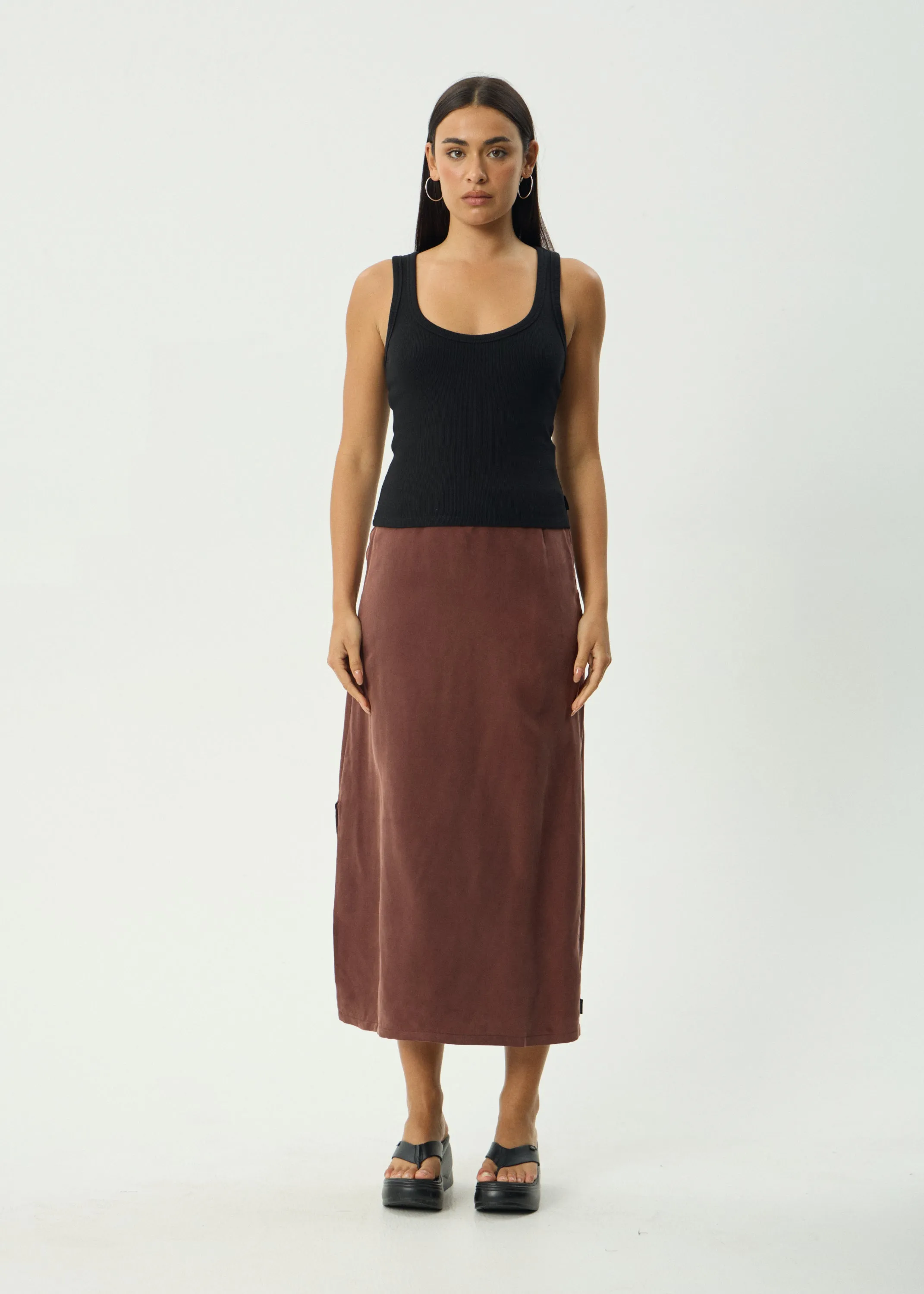 AFENDS Womens Valley - Cupro Midi Skirt - Hazelnut sold by Afends