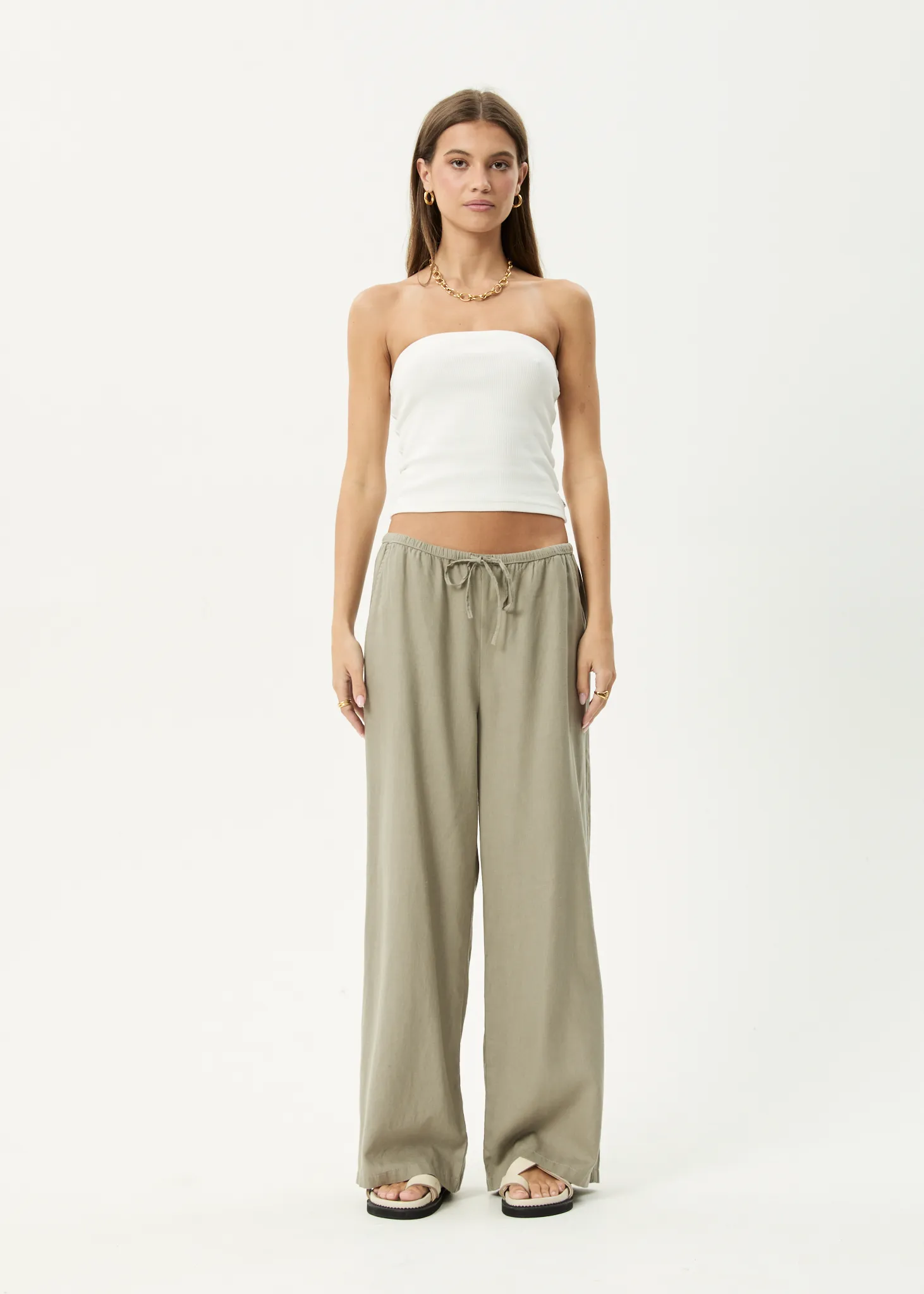 AFENDS Womens Lenni - Wide Leg Pant - Olive sold by Afends