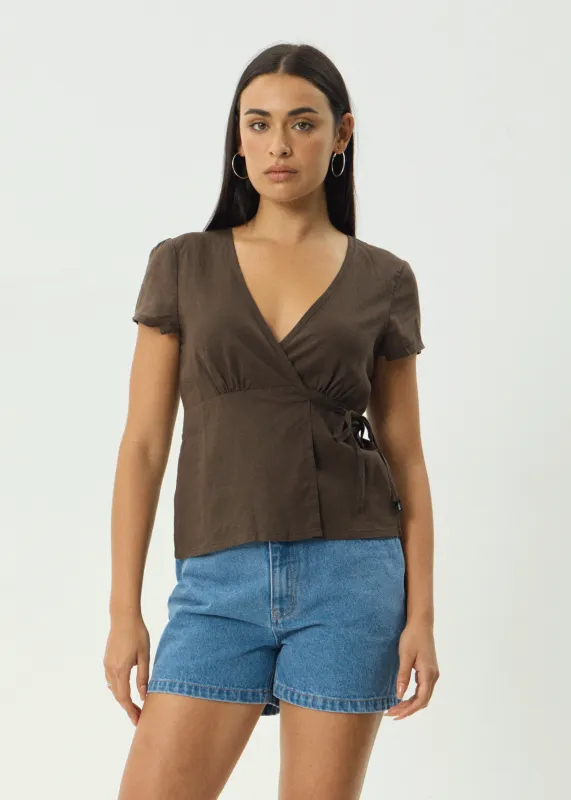 AFENDS Womens Loula - Wrap Top - Coffee sold by Afends