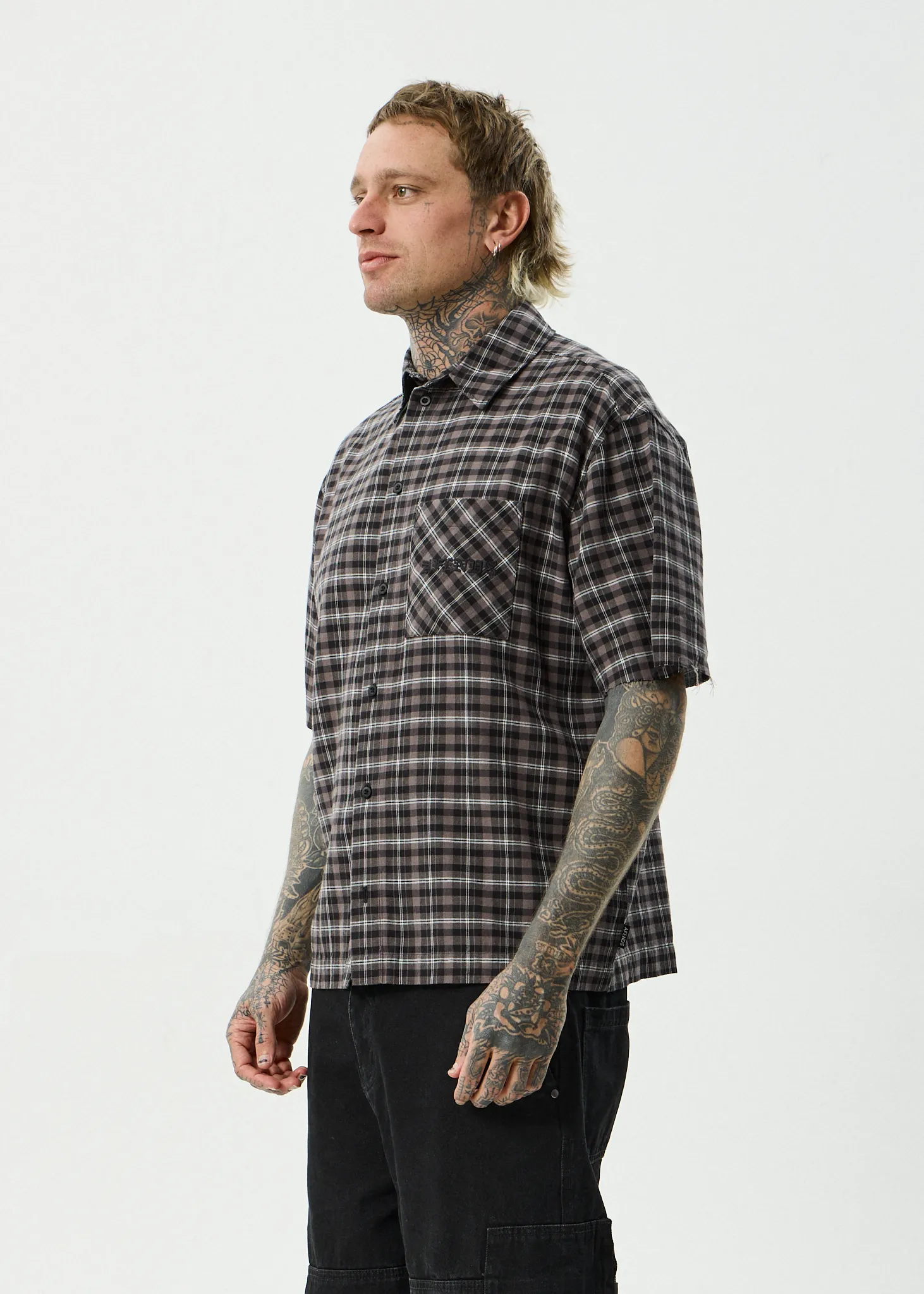 AFENDS Mens Darkness - Short Sleeve Shirt - Black Check sold by Afends product image thumbnail 4