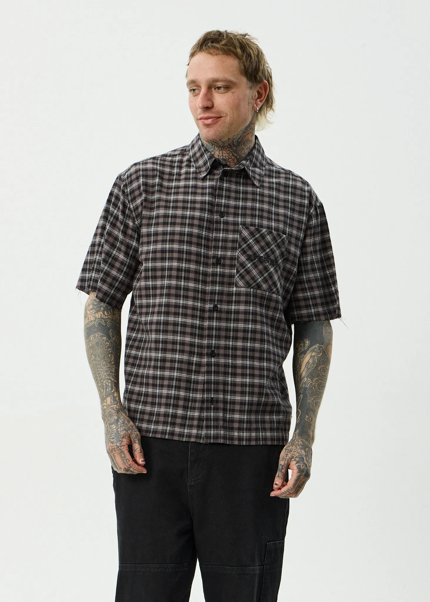 AFENDS Mens Darkness - Short Sleeve Shirt - Black Check sold by Afends product image thumbnail 3