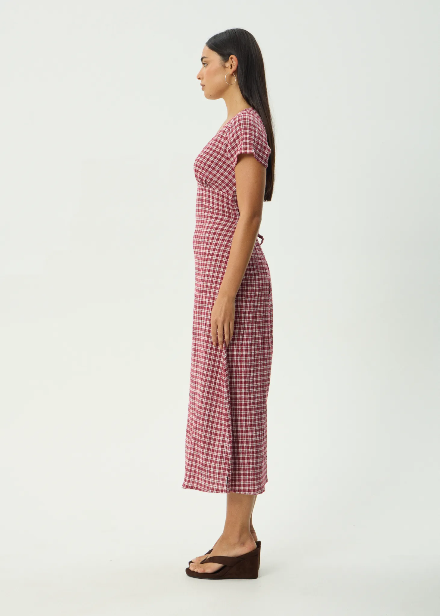 AFENDS Womens Base Maeve - Seersucker Maxi Dress - Burgundy Check sold by Afends product image thumbnail 4