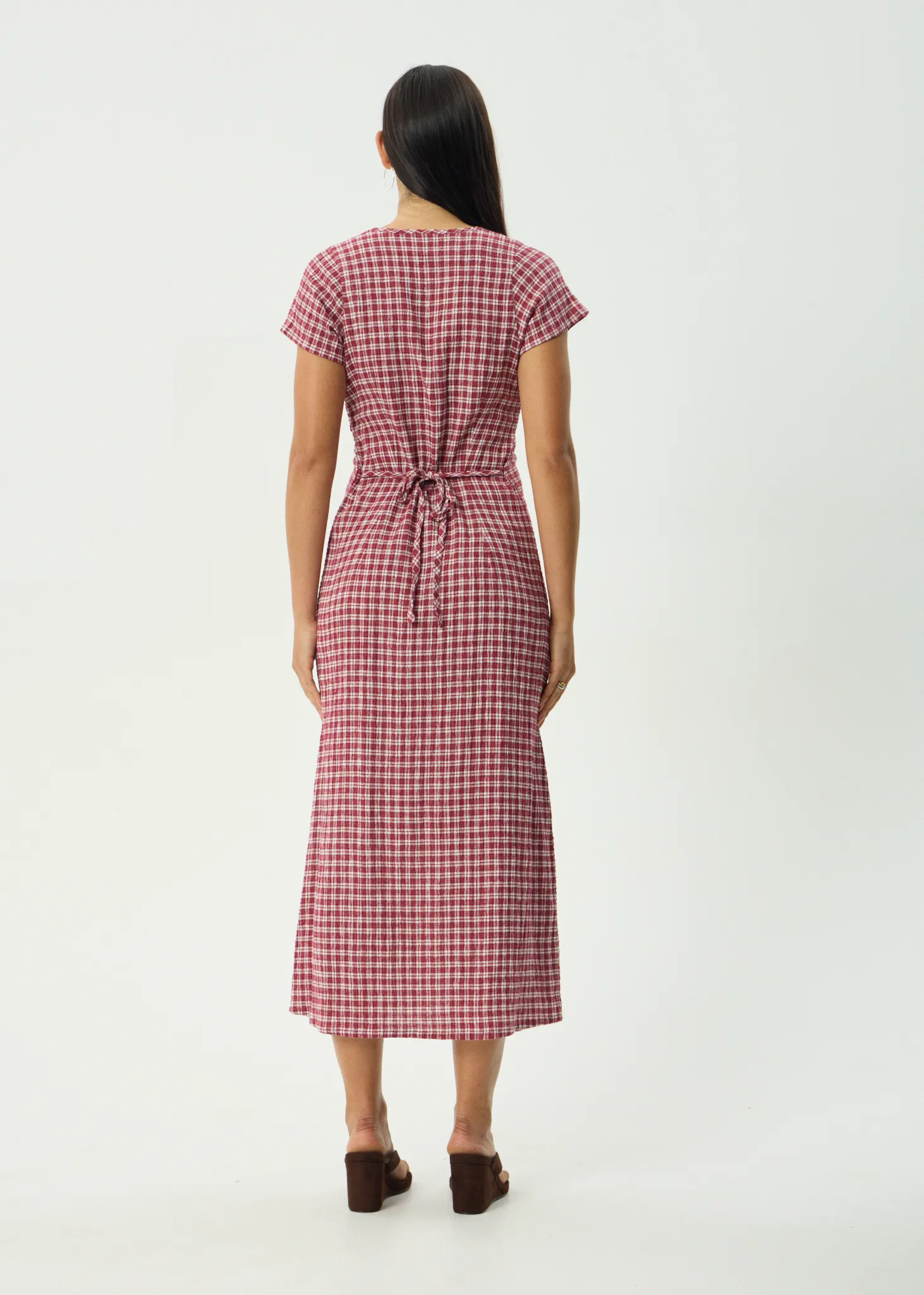 AFENDS Womens Base Maeve - Seersucker Maxi Dress - Burgundy Check sold by Afends product image thumbnail 5
