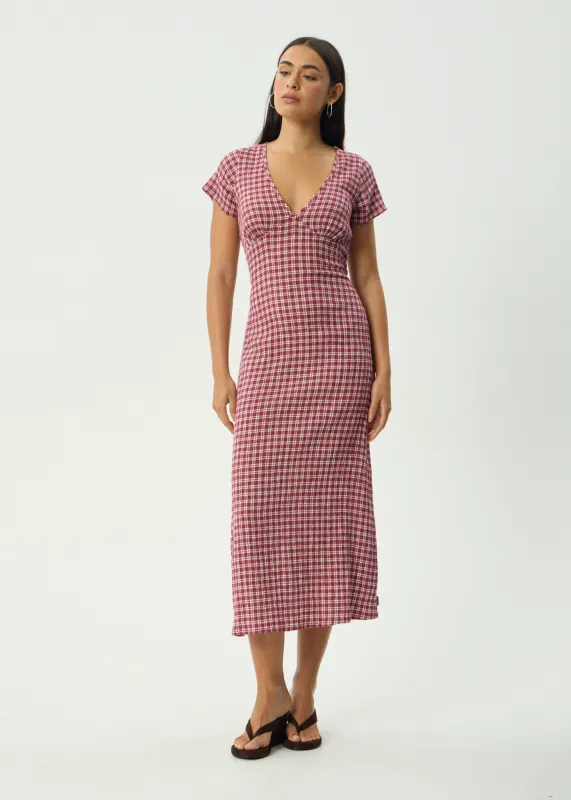 AFENDS Womens Base Maeve - Seersucker Maxi Dress - Burgundy Check sold by Afends