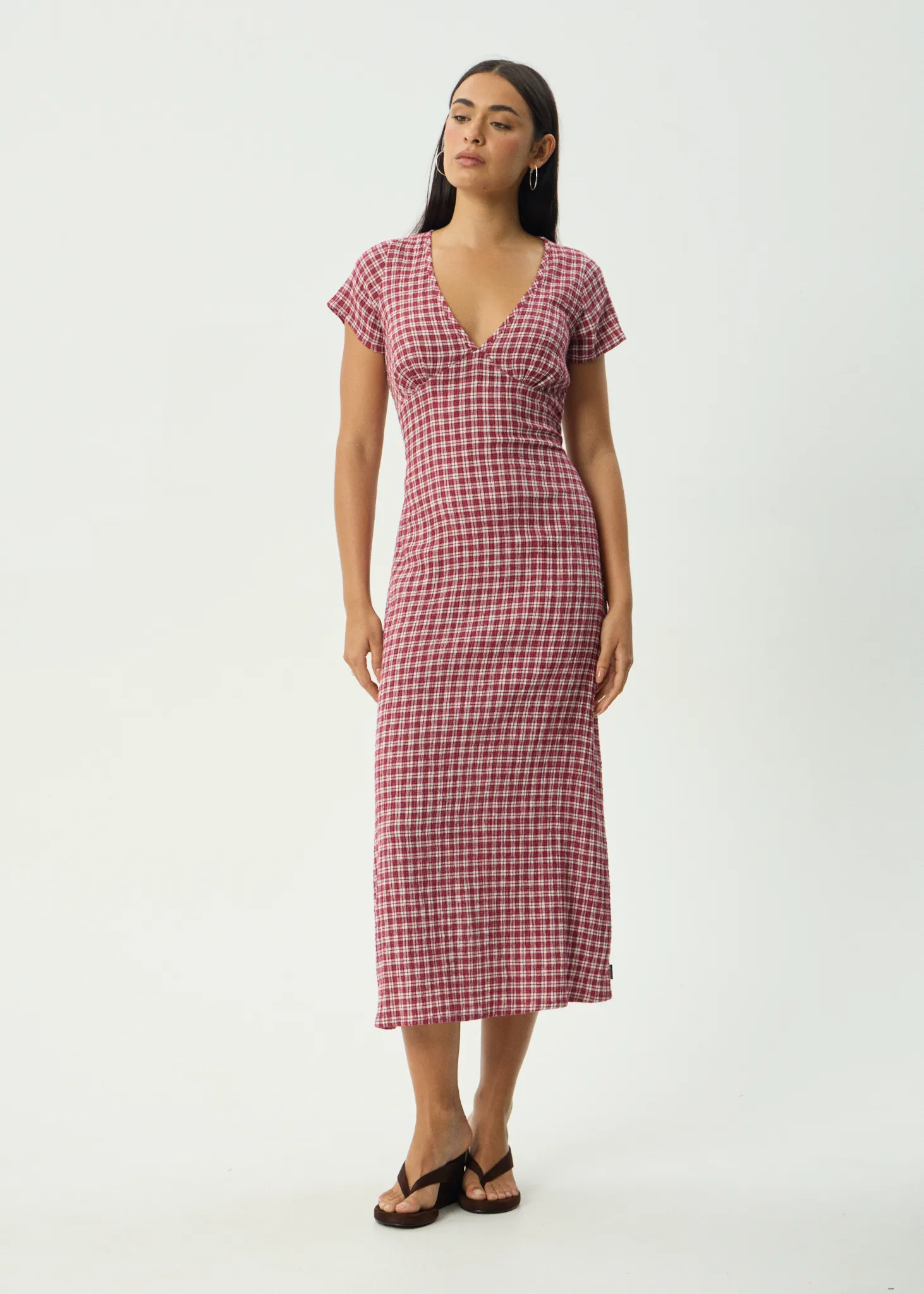 AFENDS Womens Base Maeve - Seersucker Maxi Dress - Burgundy Check sold by Afends