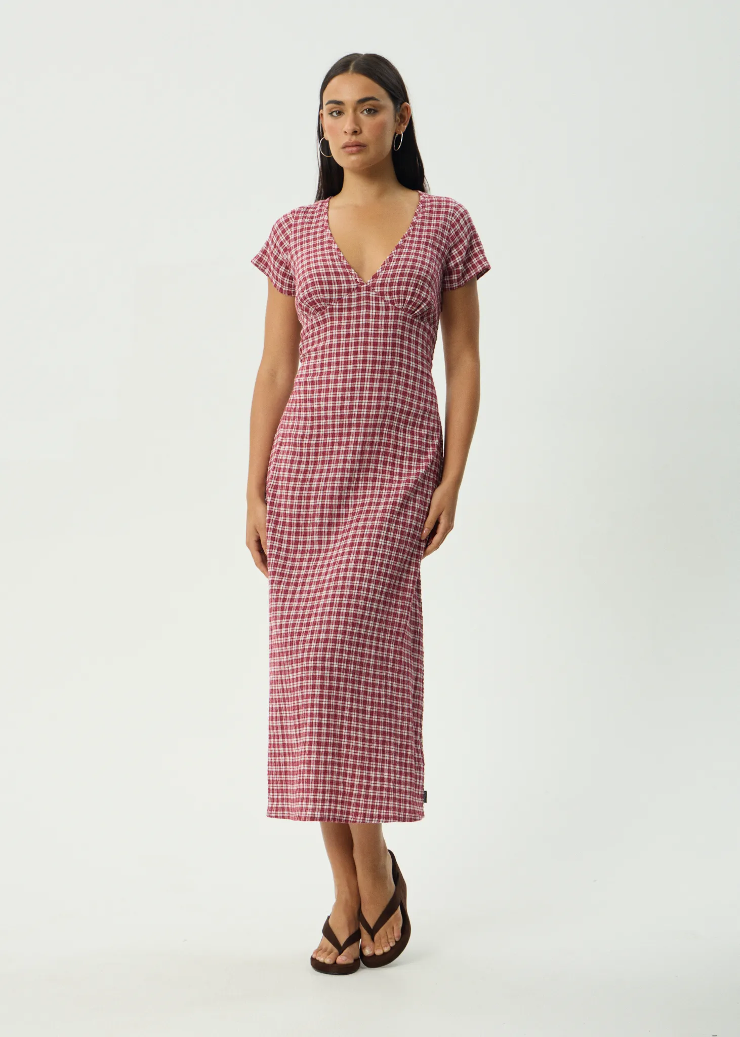AFENDS Womens Base Maeve - Seersucker Maxi Dress - Burgundy Check sold by Afends product image thumbnail 2