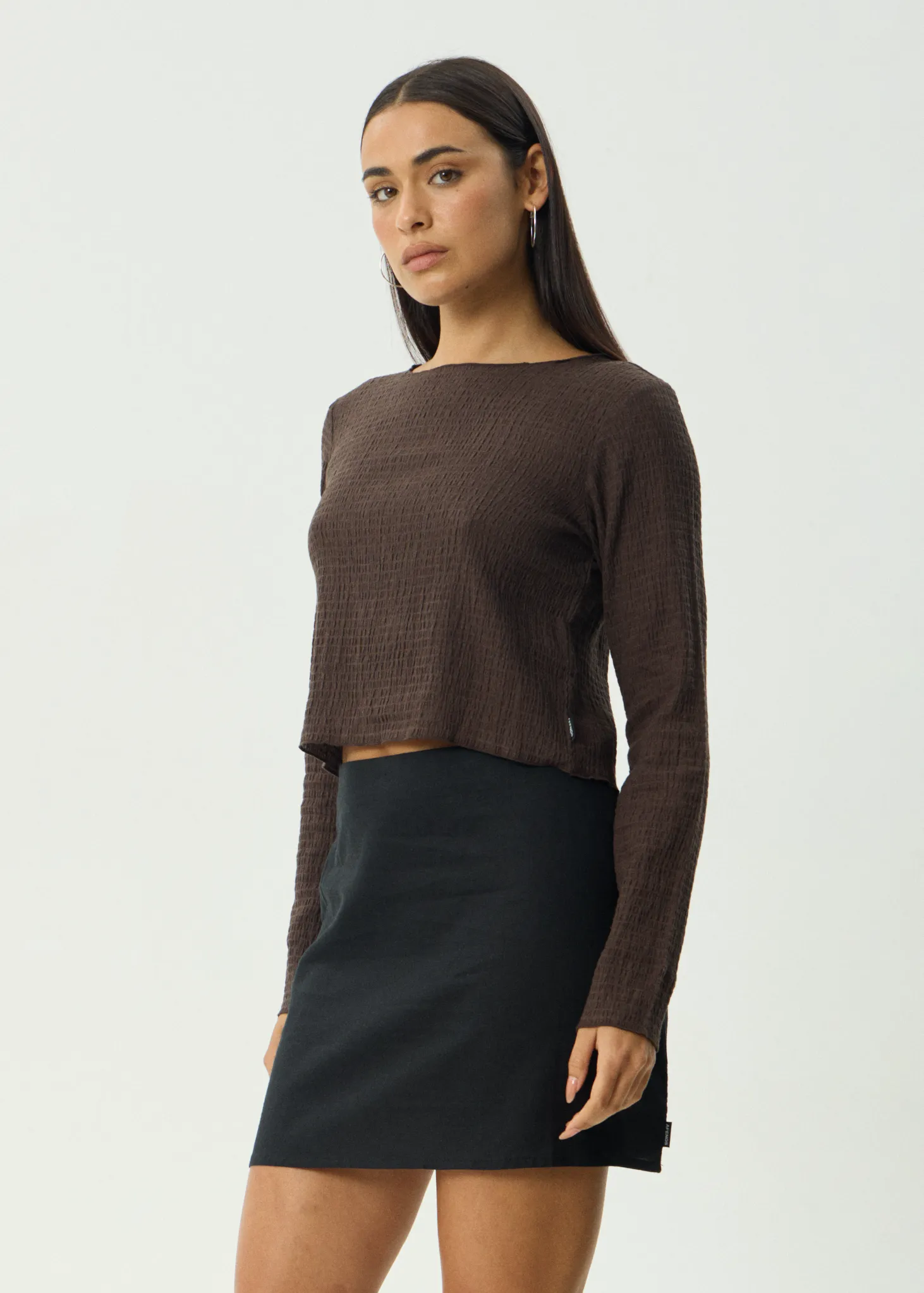 AFENDS Womens Focus - Seersucker Long Sleeve Top - Coffee sold by Afends product image thumbnail 3