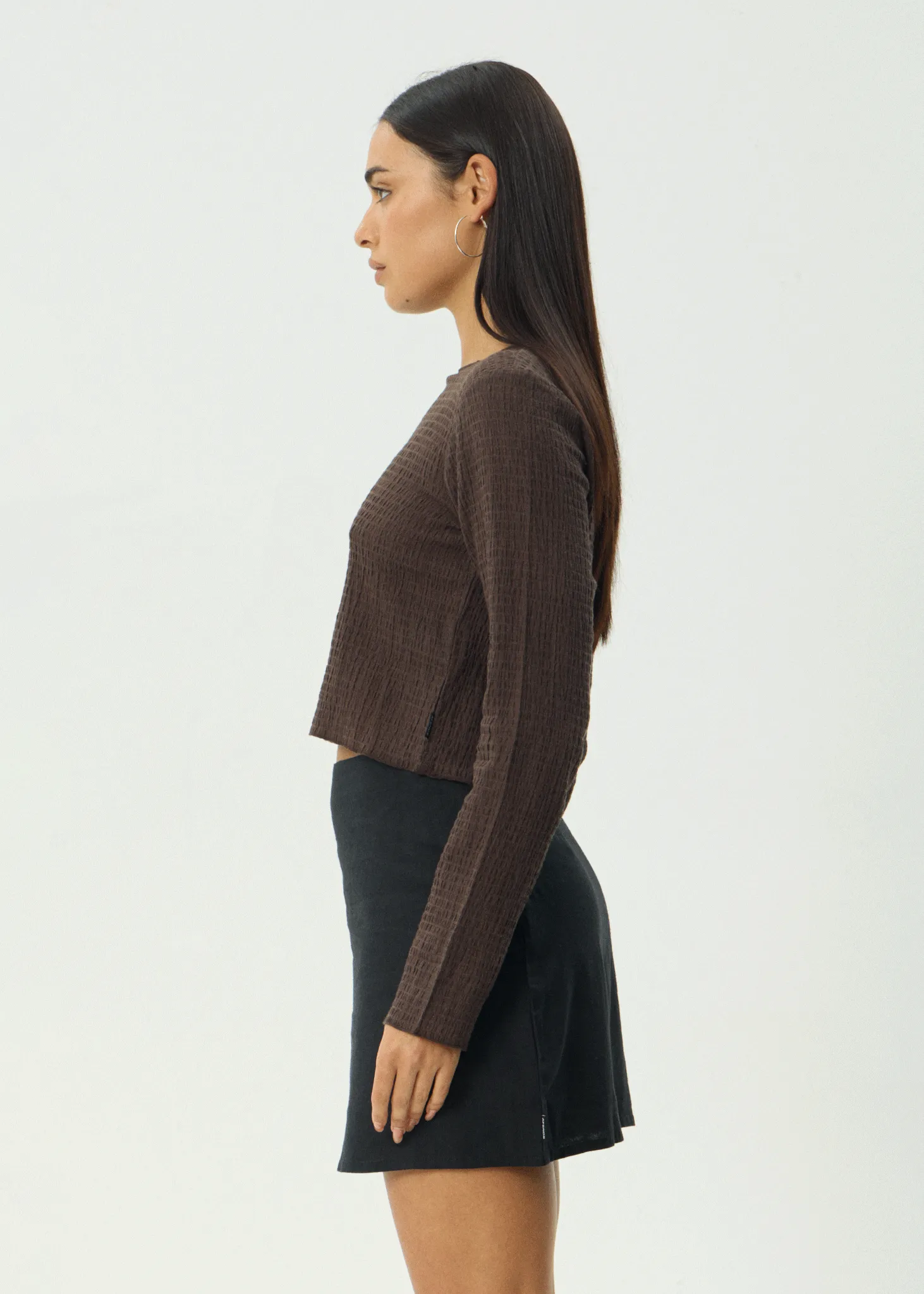 AFENDS Womens Focus - Seersucker Long Sleeve Top - Coffee sold by Afends product image thumbnail 4
