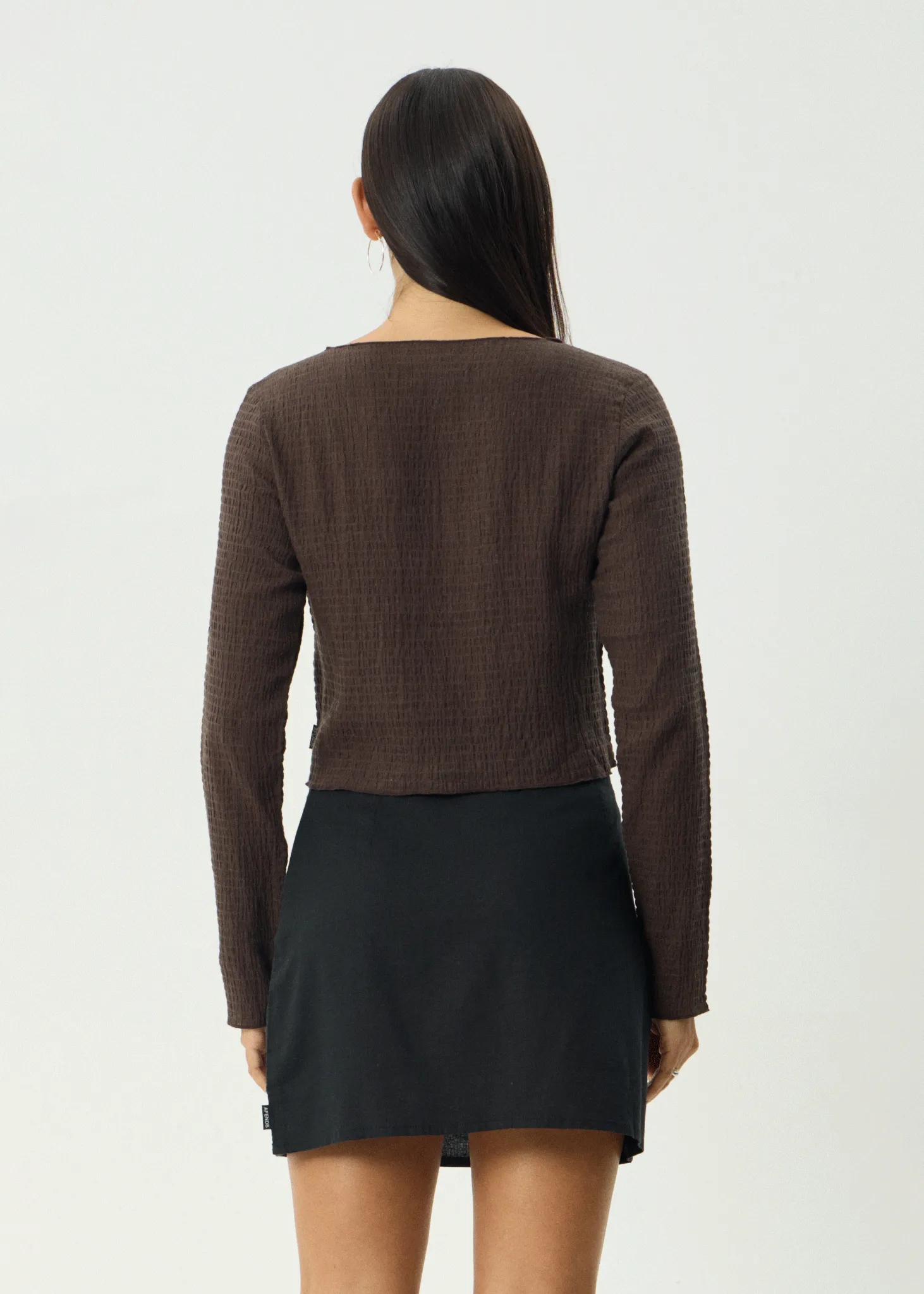 AFENDS Womens Focus - Seersucker Long Sleeve Top - Coffee sold by Afends product image thumbnail 5