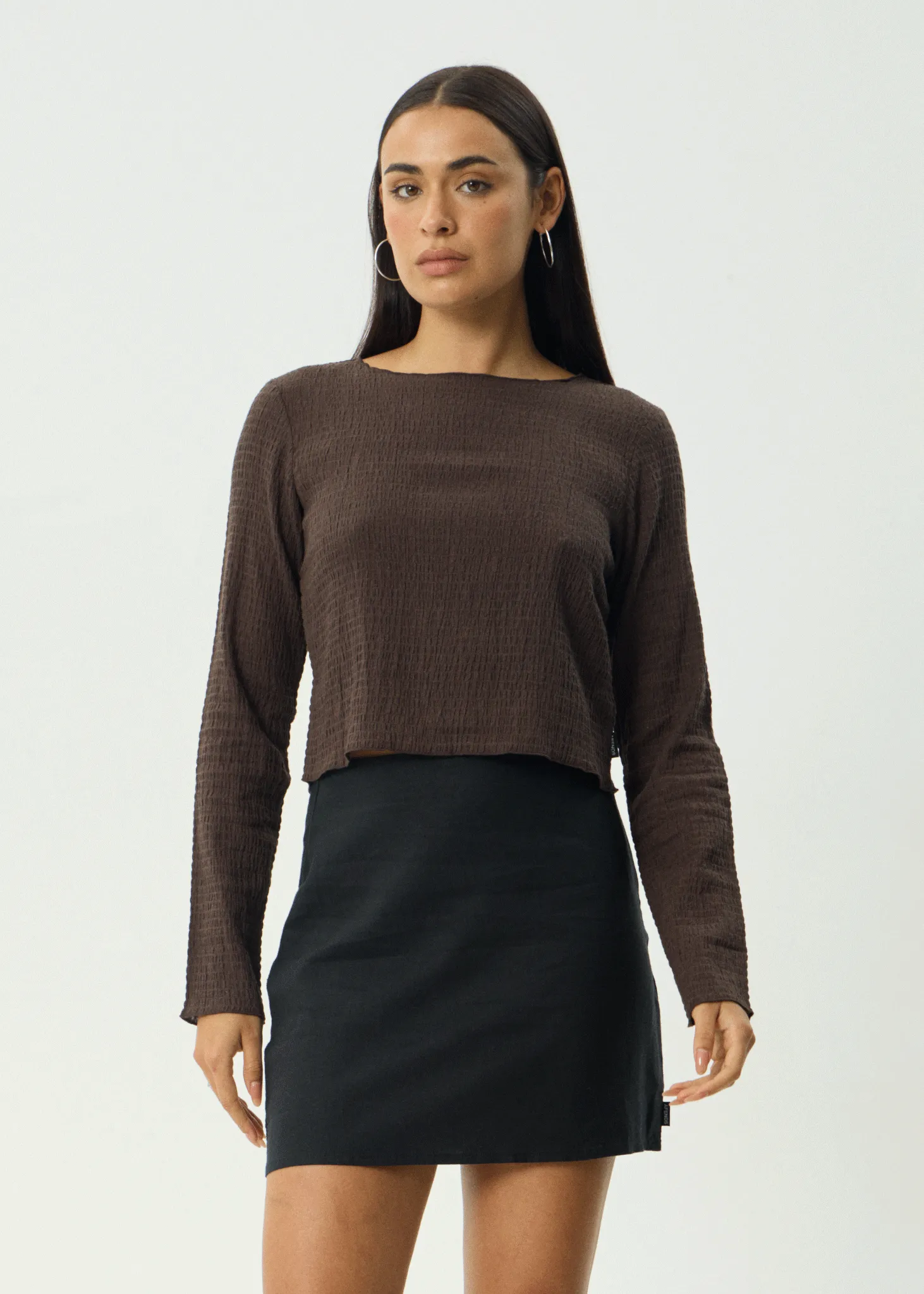 AFENDS Womens Focus - Seersucker Long Sleeve Top - Coffee sold by Afends product image thumbnail 2