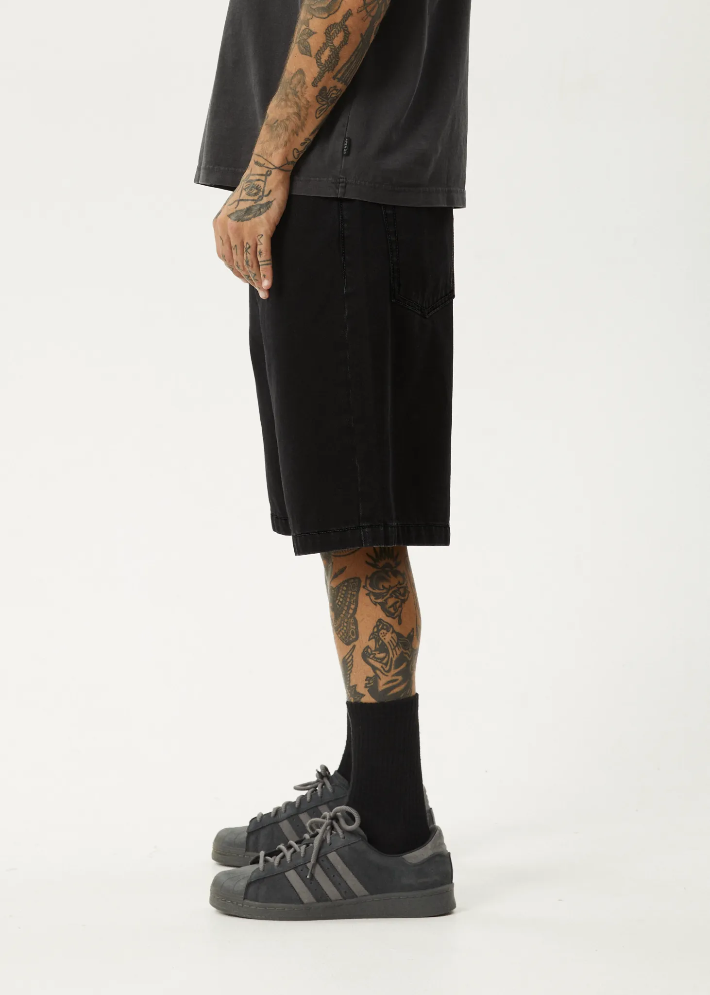 AFENDS Mens Lil C - Denim Baggy Short 22" - Washed Black sold by Afends product image thumbnail 4