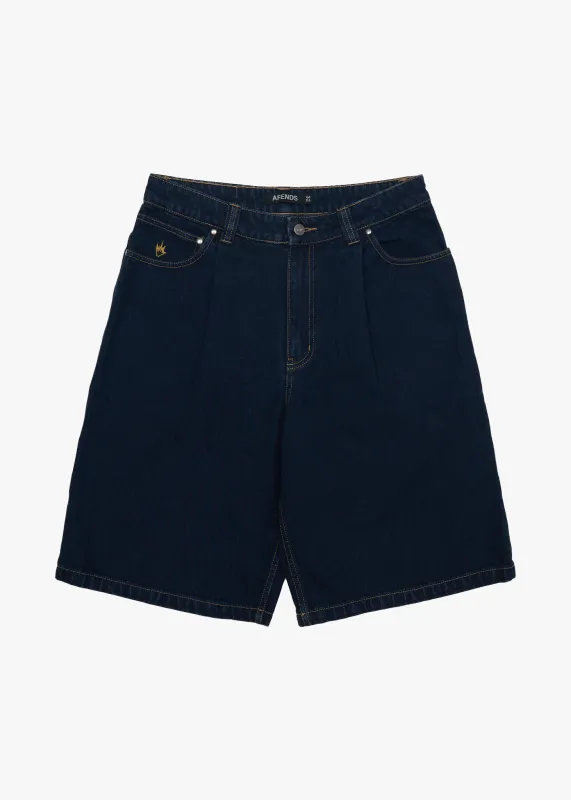 AFENDS Mens Fast Forward - Denim Ultra Baggy Pleated Short 24" - Ink sold by Afends