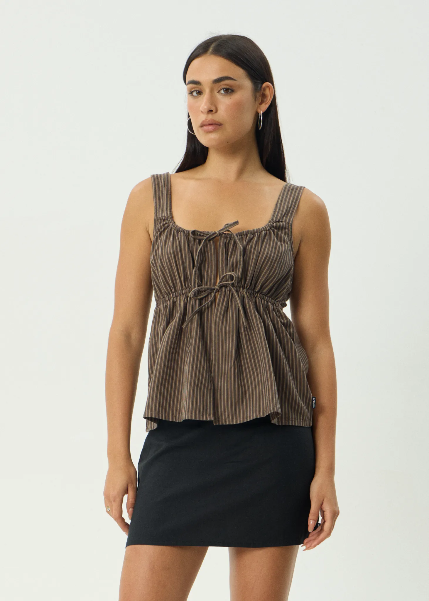 AFENDS Womens Cyrus - Tie Top - Coffee Stripe sold by Afends
