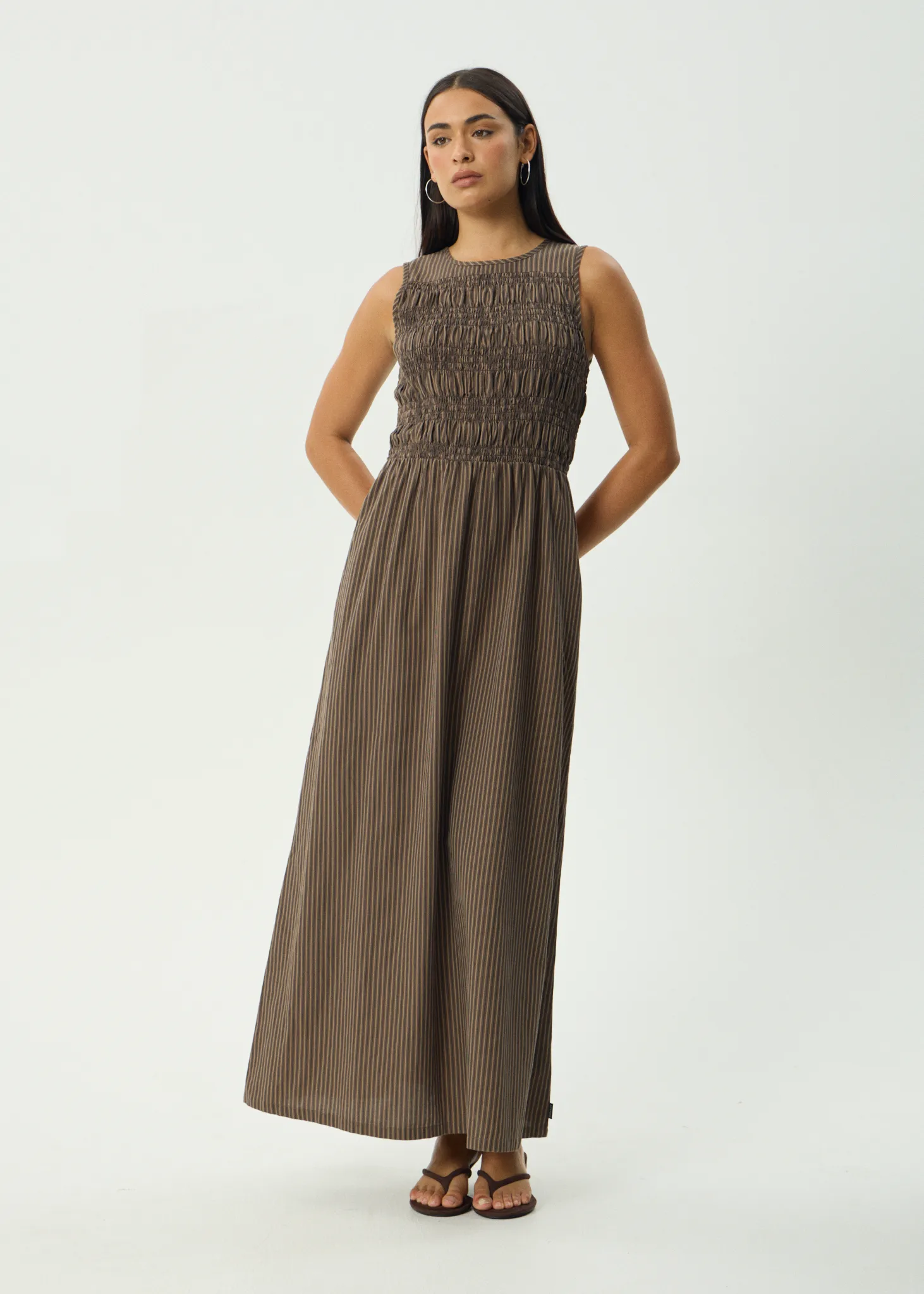 AFENDS Womens Cyrus - Maxi Dress - Coffee Stripe sold by Afends