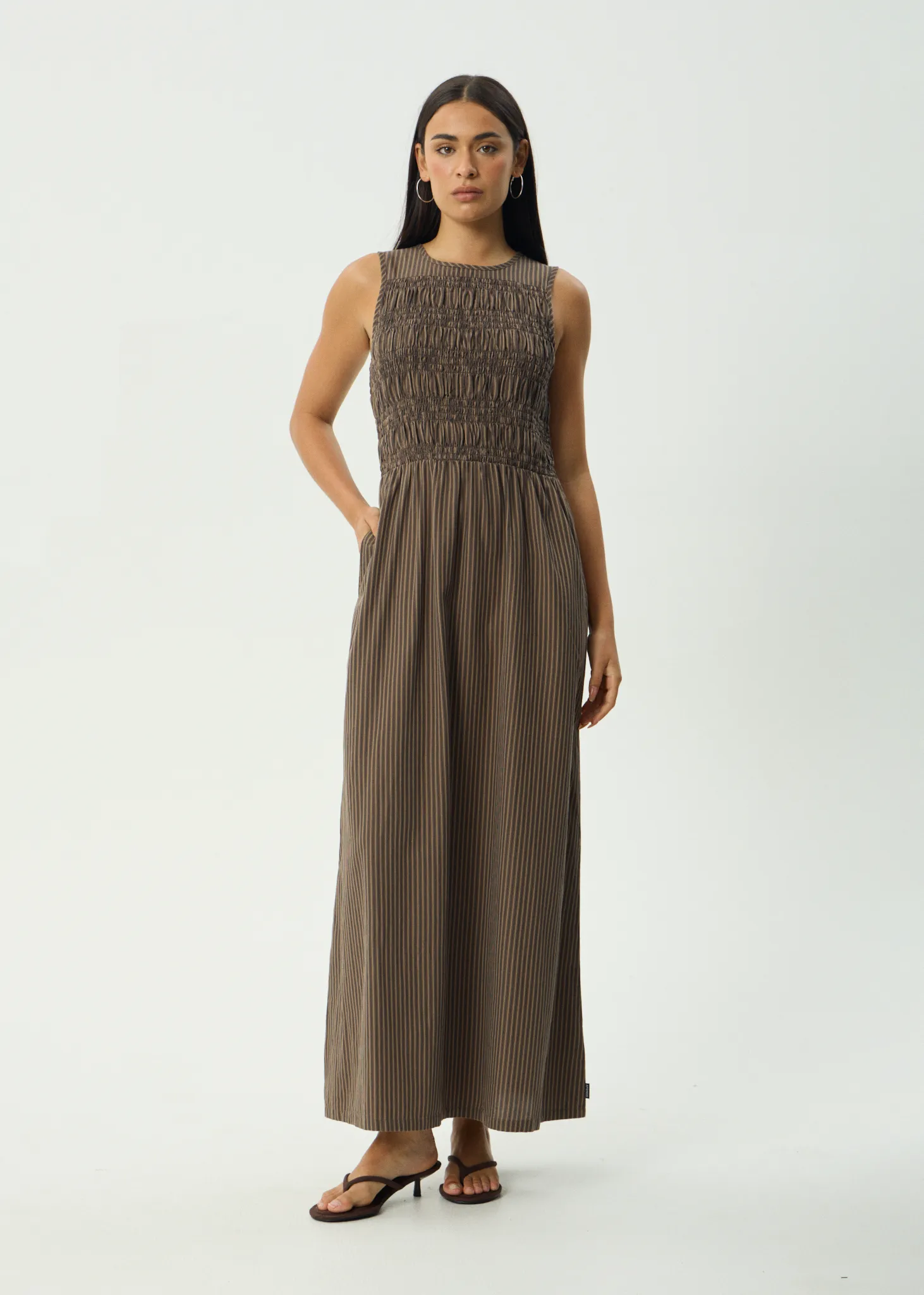 AFENDS Womens Cyrus - Maxi Dress - Coffee Stripe sold by Afends product image thumbnail 3
