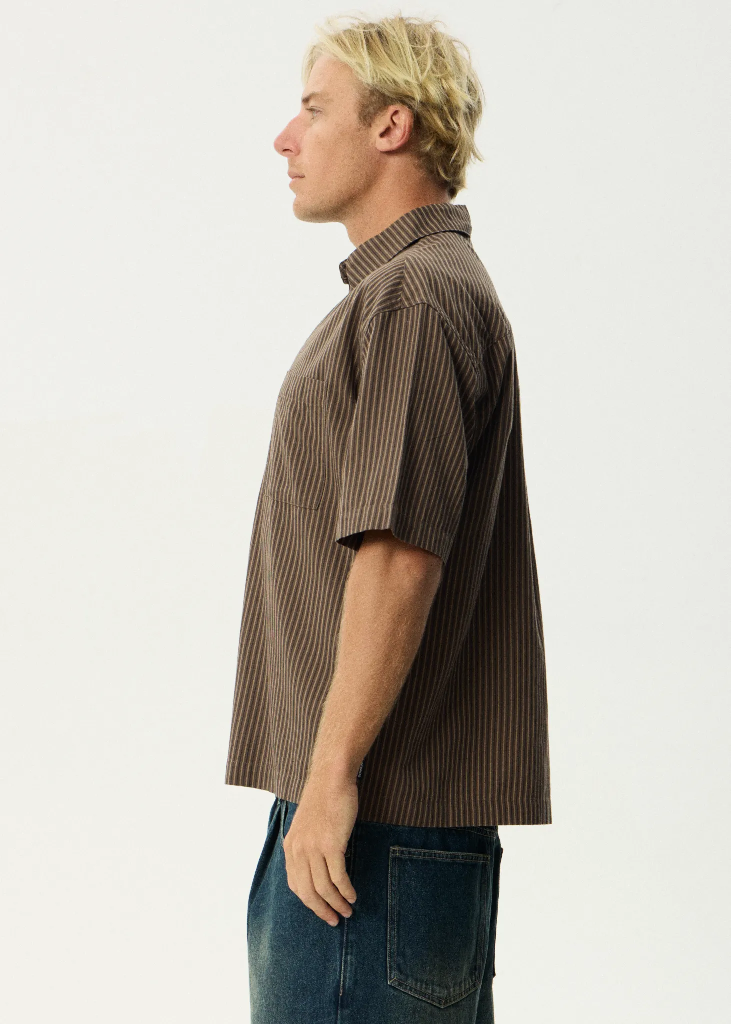 AFENDS Mens Cyrus - Short Sleeve Shirt - Coffee Stripe sold by Afends product image thumbnail 5