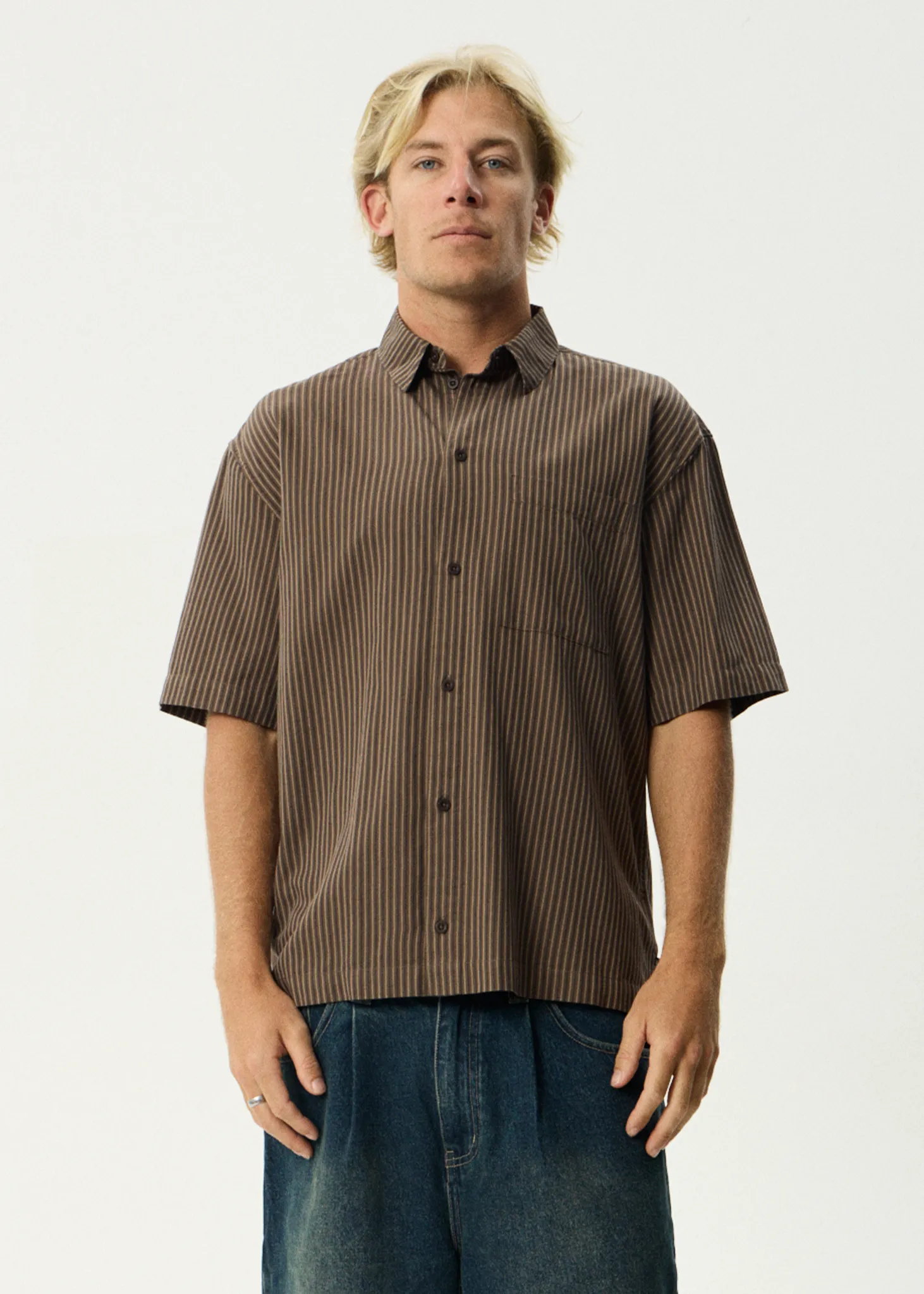AFENDS Mens Cyrus - Short Sleeve Shirt - Coffee Stripe sold by Afends product image thumbnail 3
