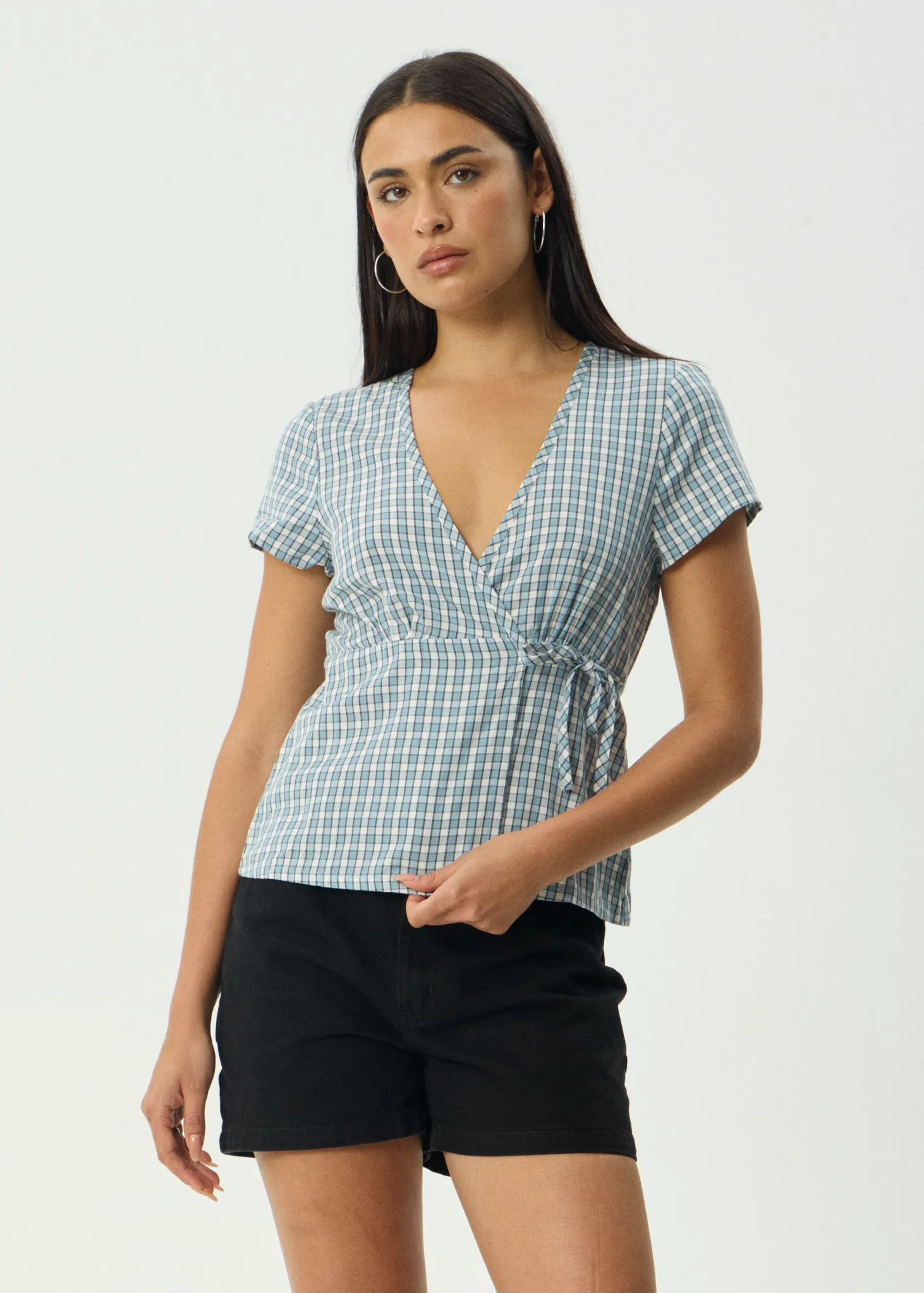 AFENDS Womens Evans - Check Wrap Top - Overcast Check sold by Afends